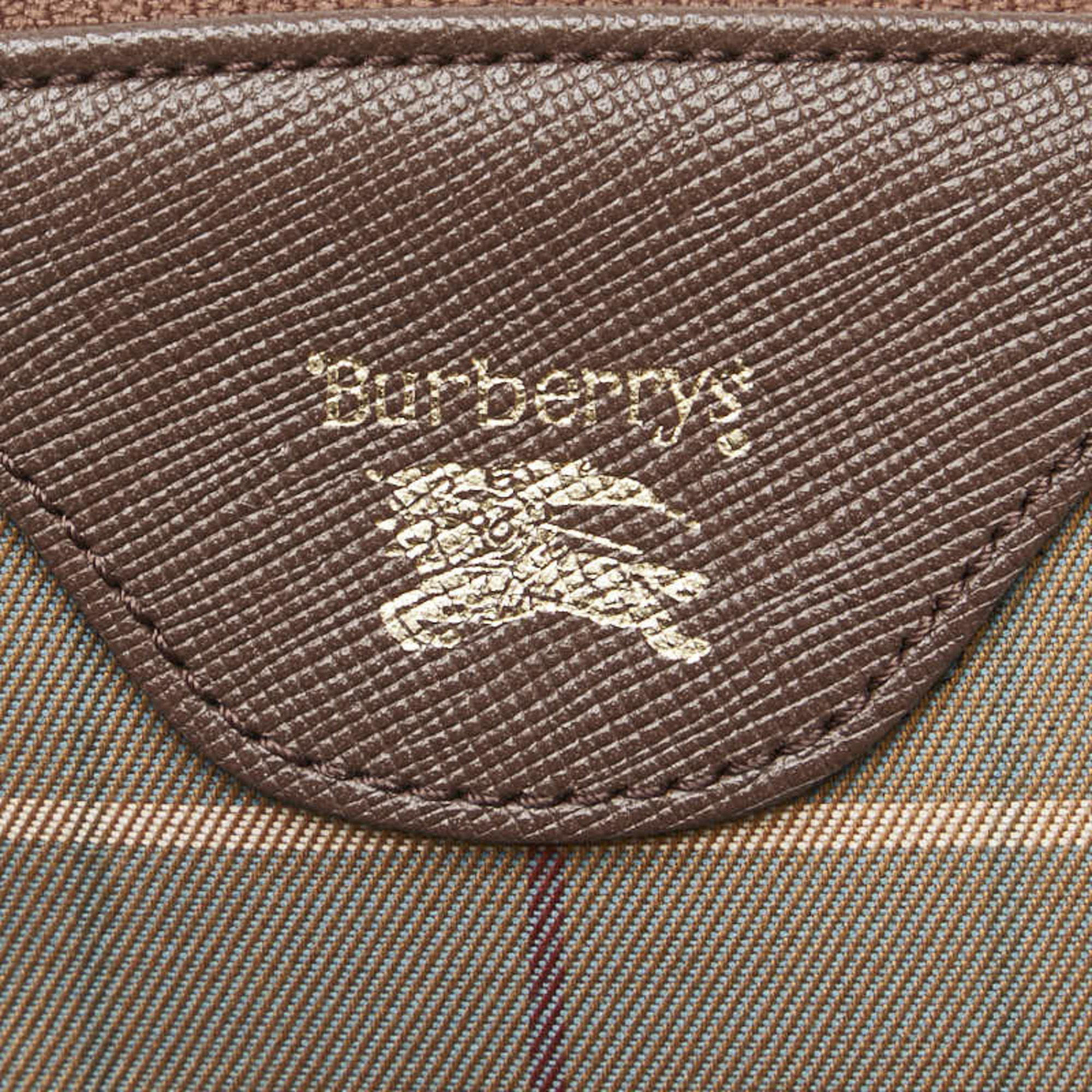 Burberry Check Second Bag Pouch Brown Khaki Canvas Leather Women's BURBERRY