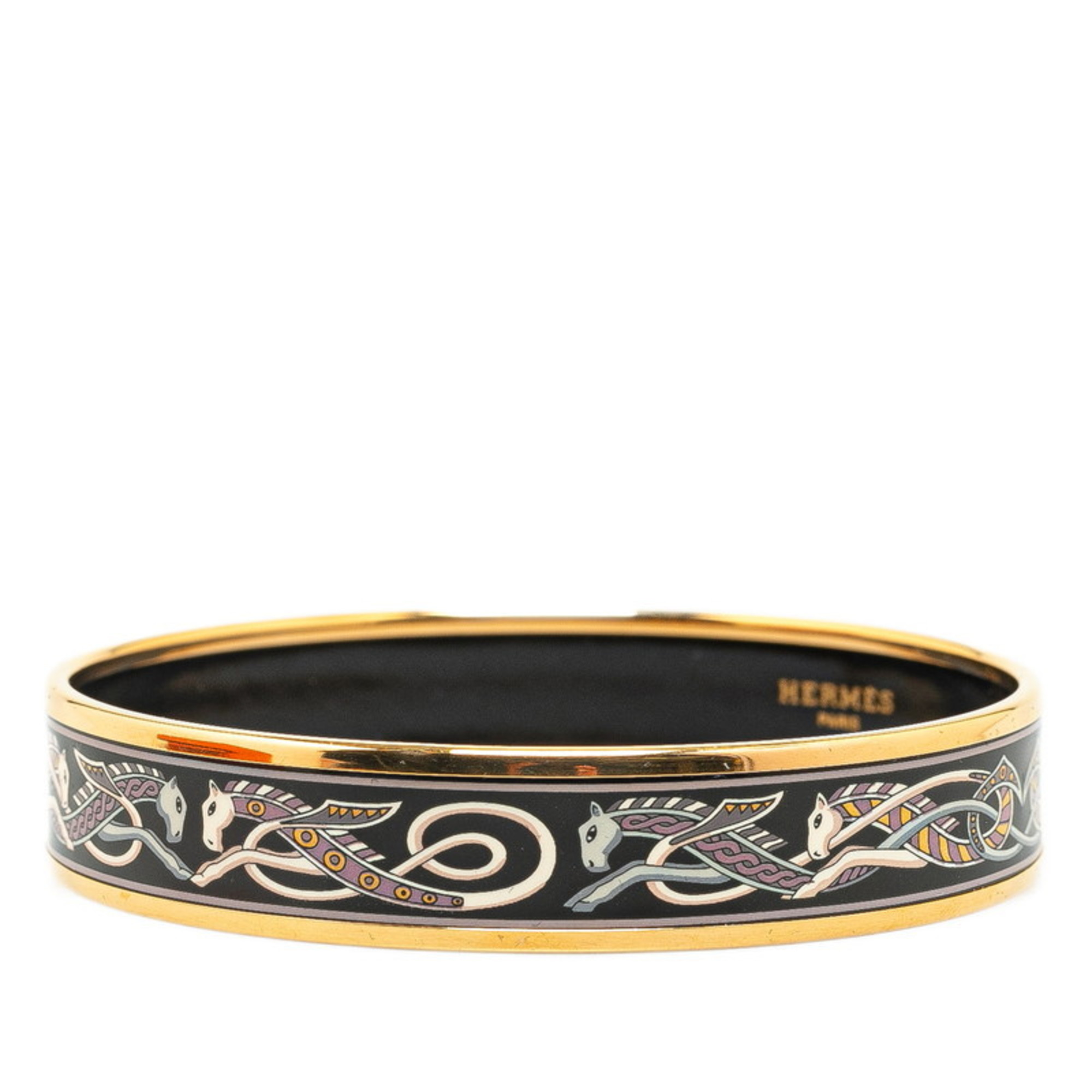 Hermes enamel MM cloisonné bangle gold black plating ladies HERMES