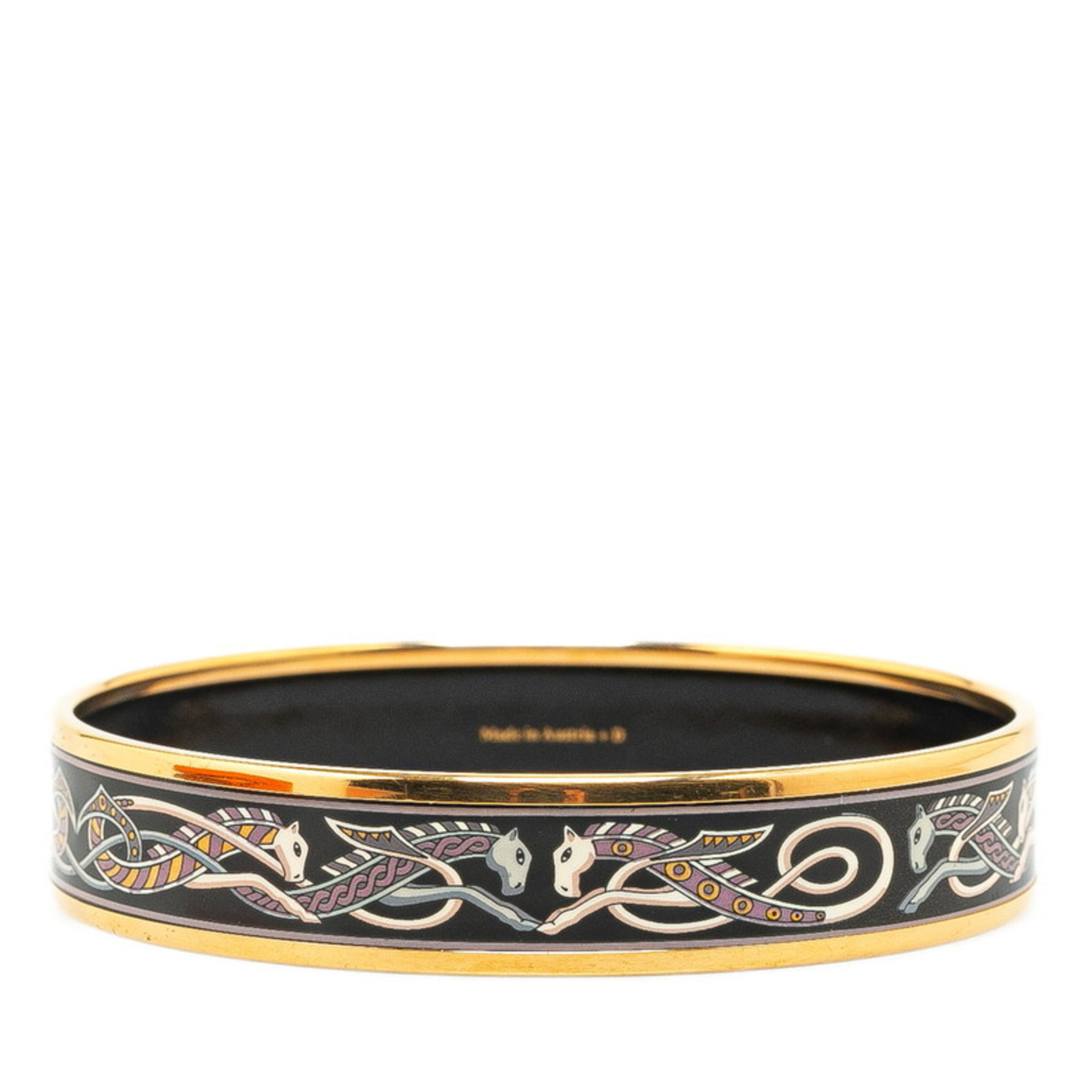 Hermes enamel MM cloisonné bangle gold black plating ladies HERMES