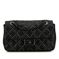 CHANEL Matelasse Stud Chain Shoulder Bag Black Lambskin Women's