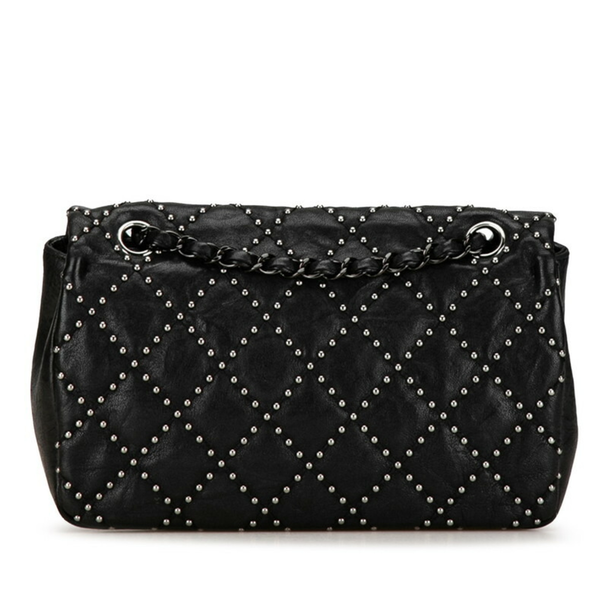 CHANEL Matelasse Stud Chain Shoulder Bag Black Lambskin Women's