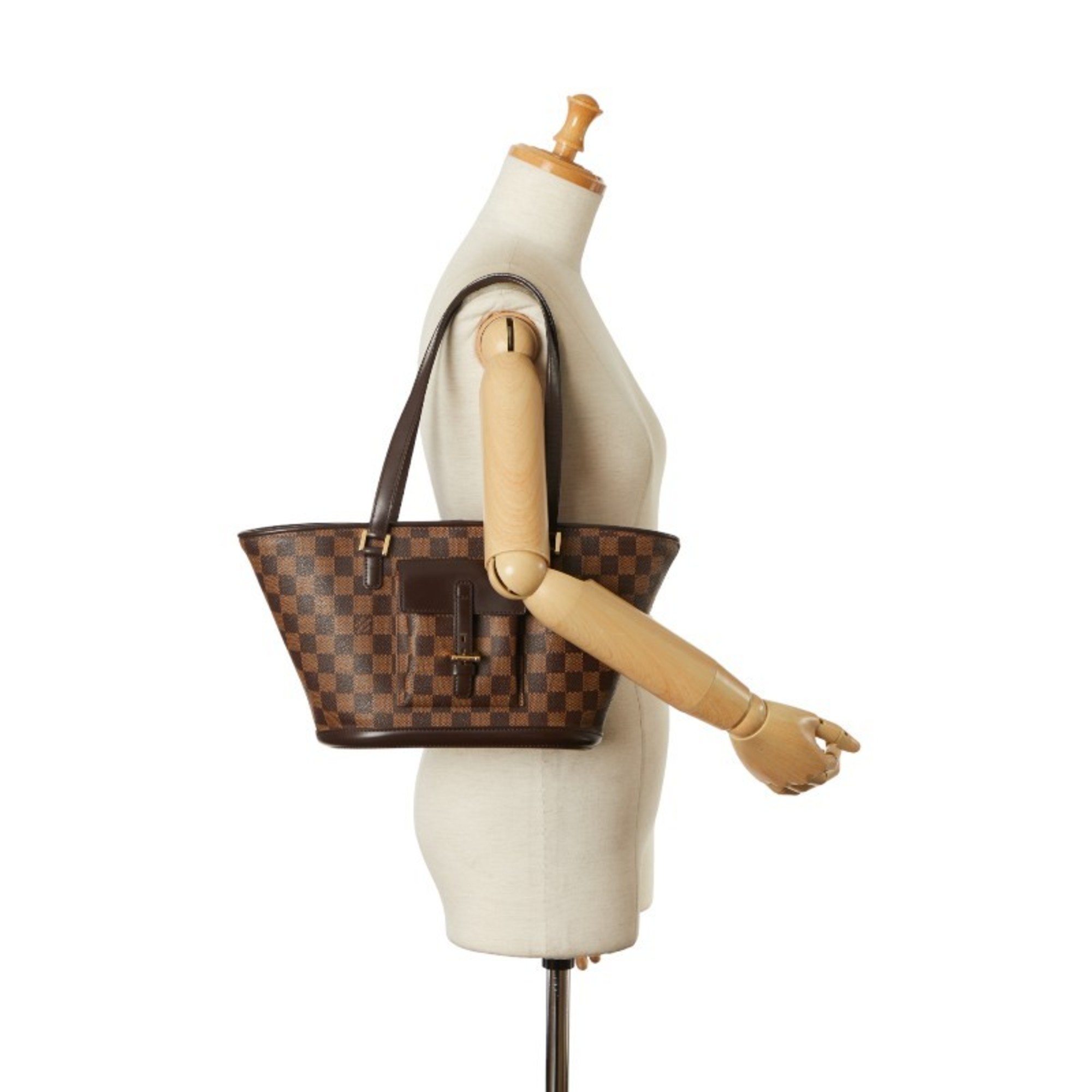 Louis Vuitton Damier Manosque PM Tote Bag N51121 Brown PVC Leather Women's LOUIS VUITTON