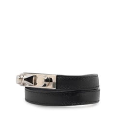 Saint Laurent Double Wrap Bracelet 440697 Black Silver Leather Men's SAINT LAURENT