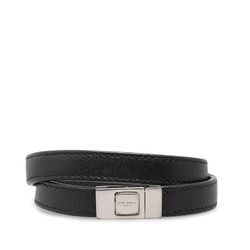 Saint Laurent Double Wrap Bracelet 440697 Black Silver Leather Men's SAINT LAURENT