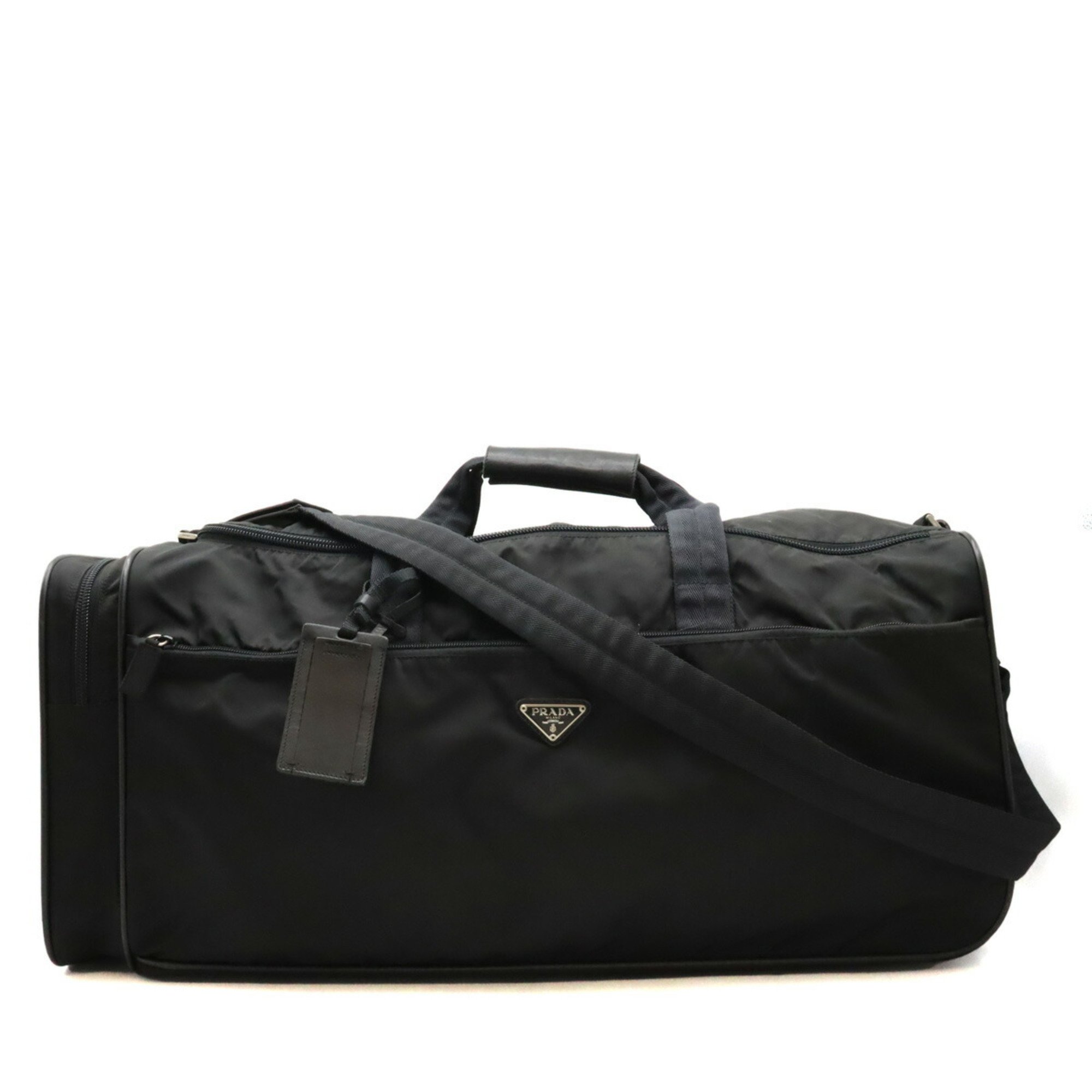 PRADA Prada Boston bag, carry travel nylon, leather, NERO, black, with wheels, V155