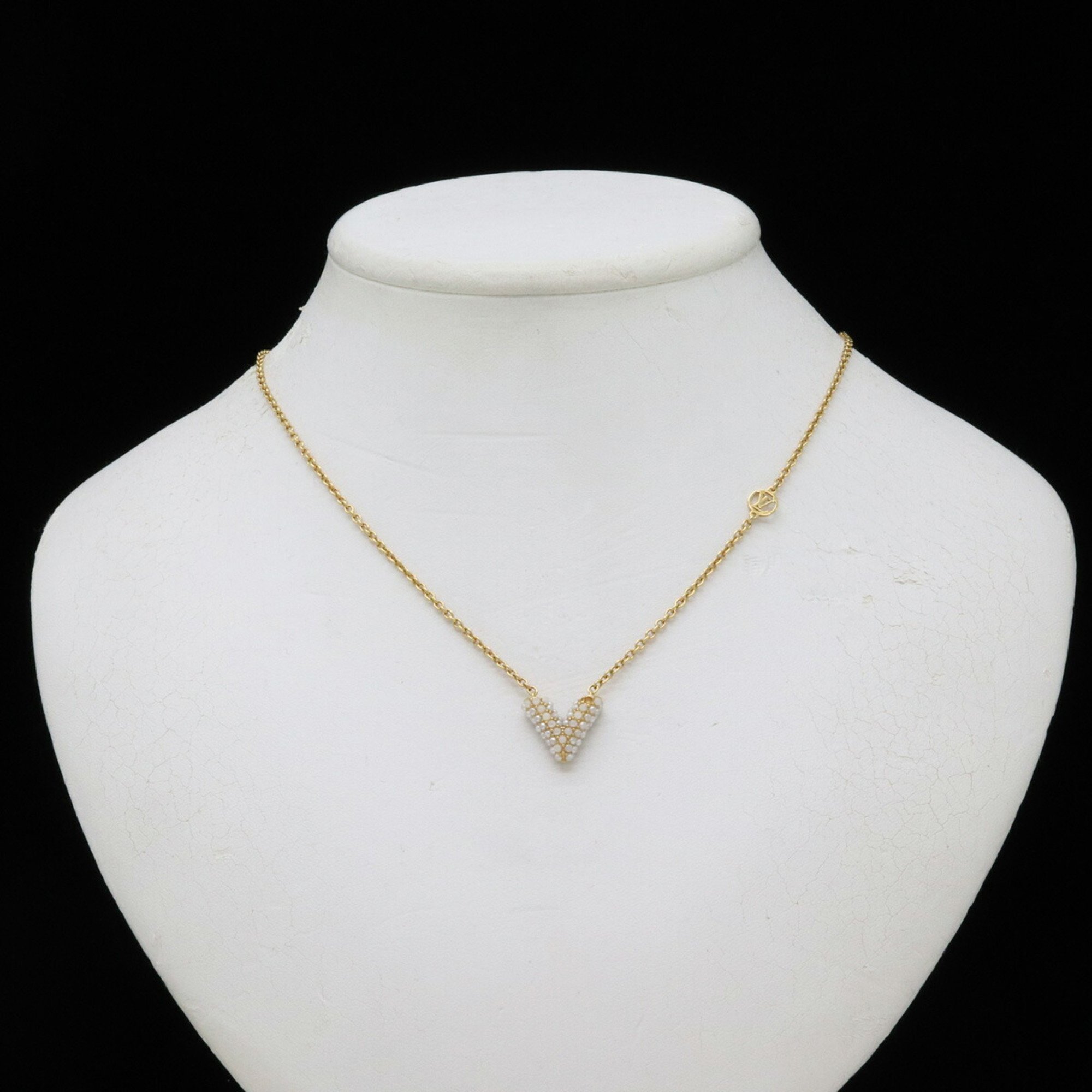 LOUIS VUITTON Louis Vuitton Collier Essential V Pearl Necklace Pendant GP Gold Fake M68358