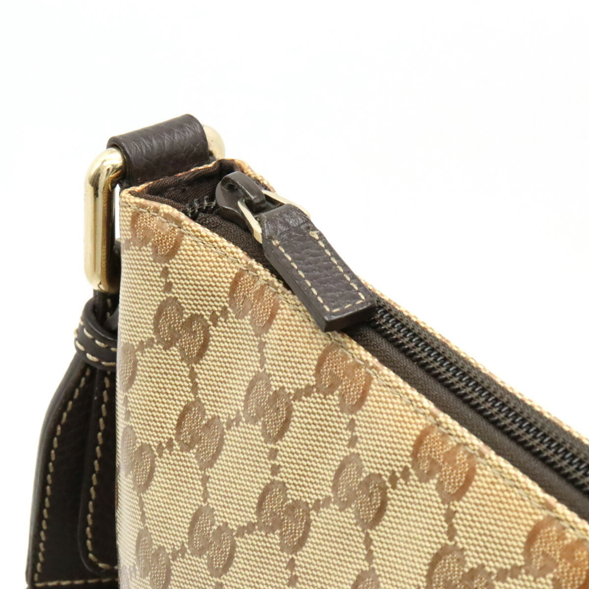 GUCCI GG Crystal Shoulder Bag, Coated Canvas, Leather, Khaki Beige, Dark Brown, 190628