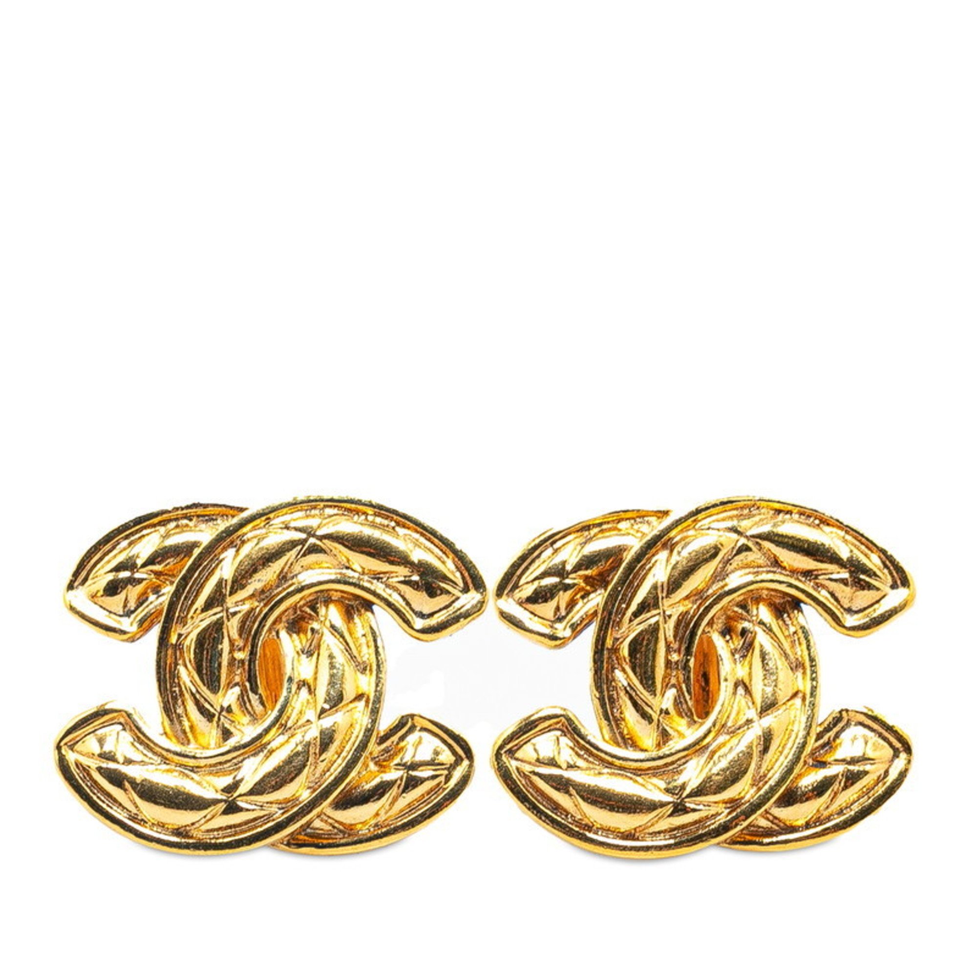 Chanel Matelasse Coco Mark Earrings Gold Plated Women's CHANEL