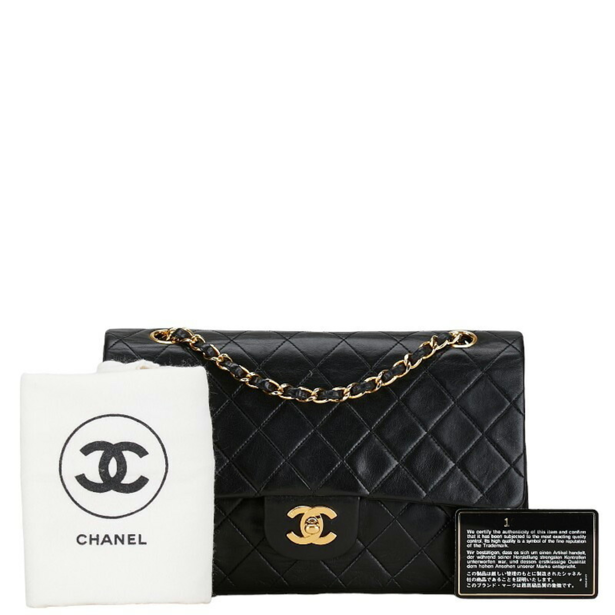 Chanel Matelasse 25 Coco Mark Double Flap Chain Shoulder Bag Black Lambskin Women's CHANEL