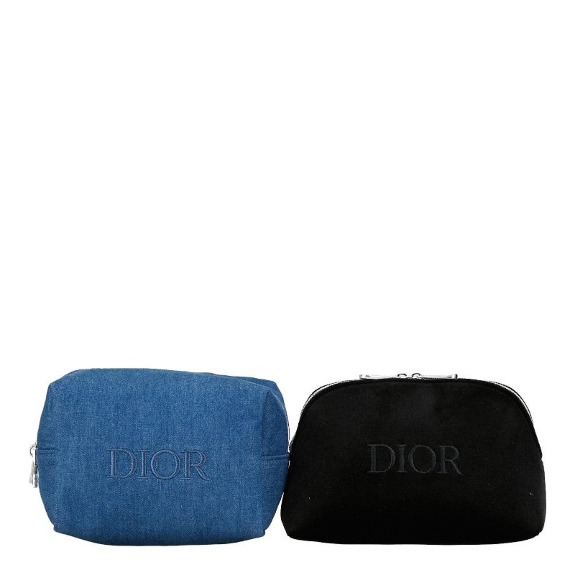 Christian Dior Dior pouch set of 2 navy black velour denim women's