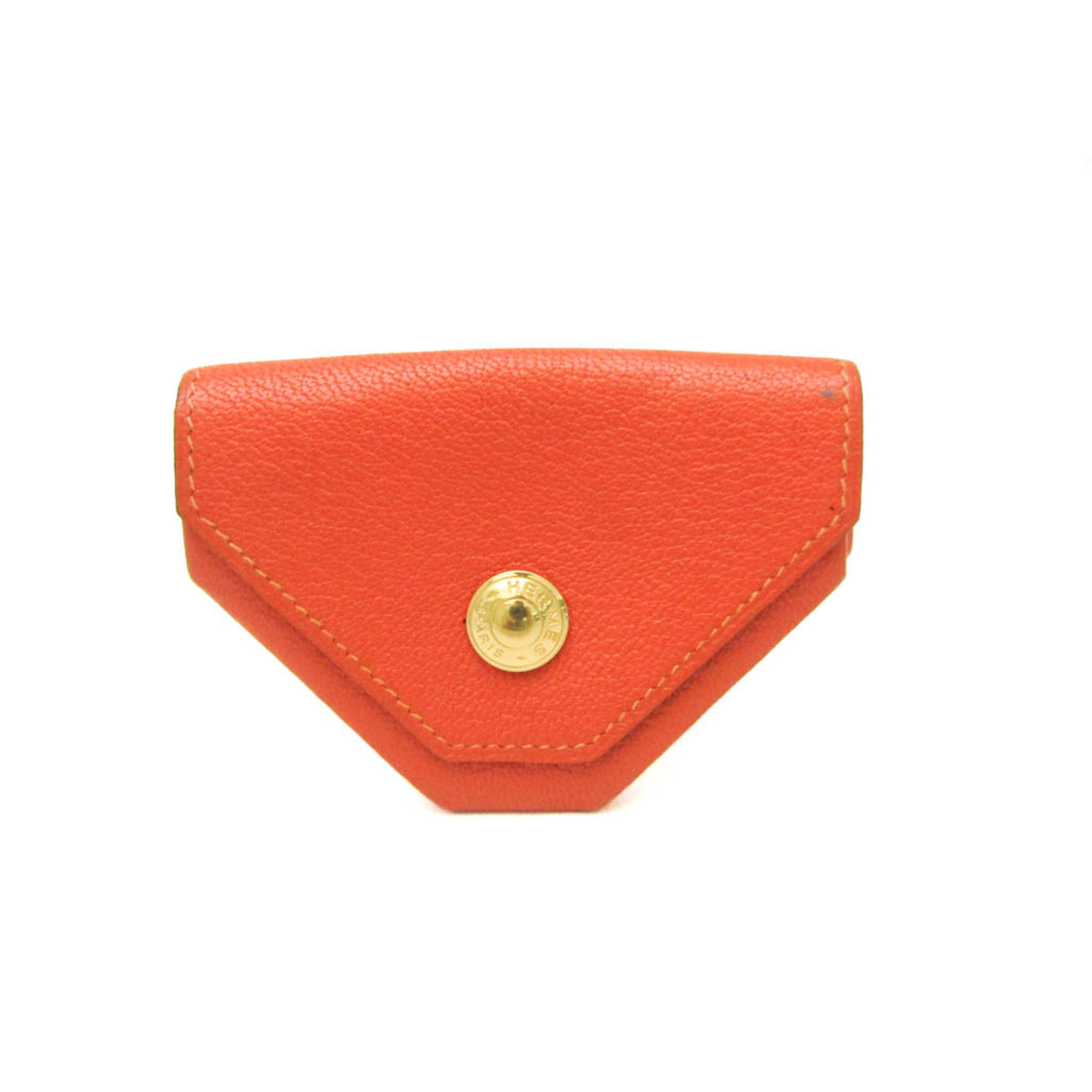 Hermes LE 24 Women,Men Chevre Leather Coin Purse/coin Case Orange