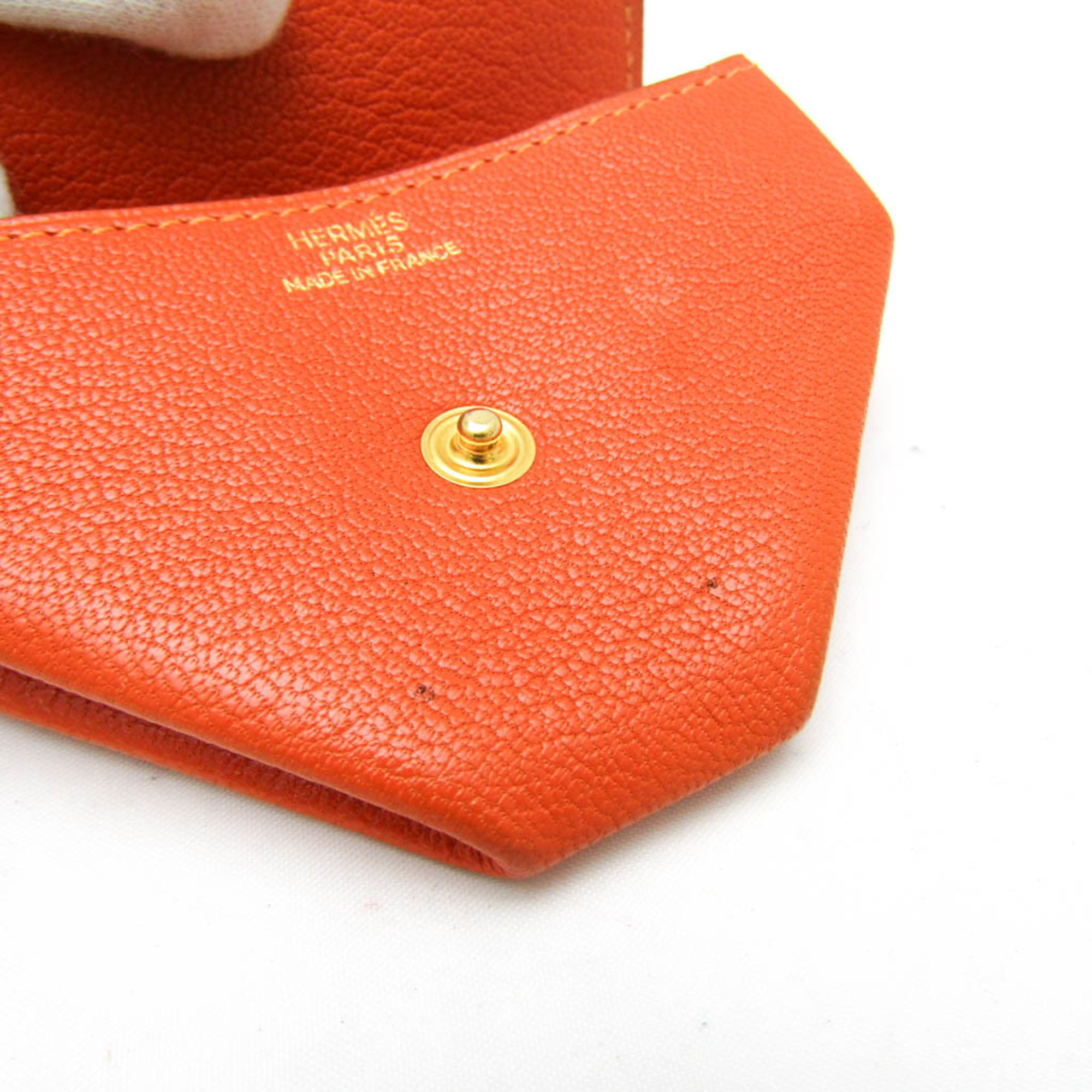 Hermes LE 24 Women,Men Chevre Leather Coin Purse/coin Case Orange