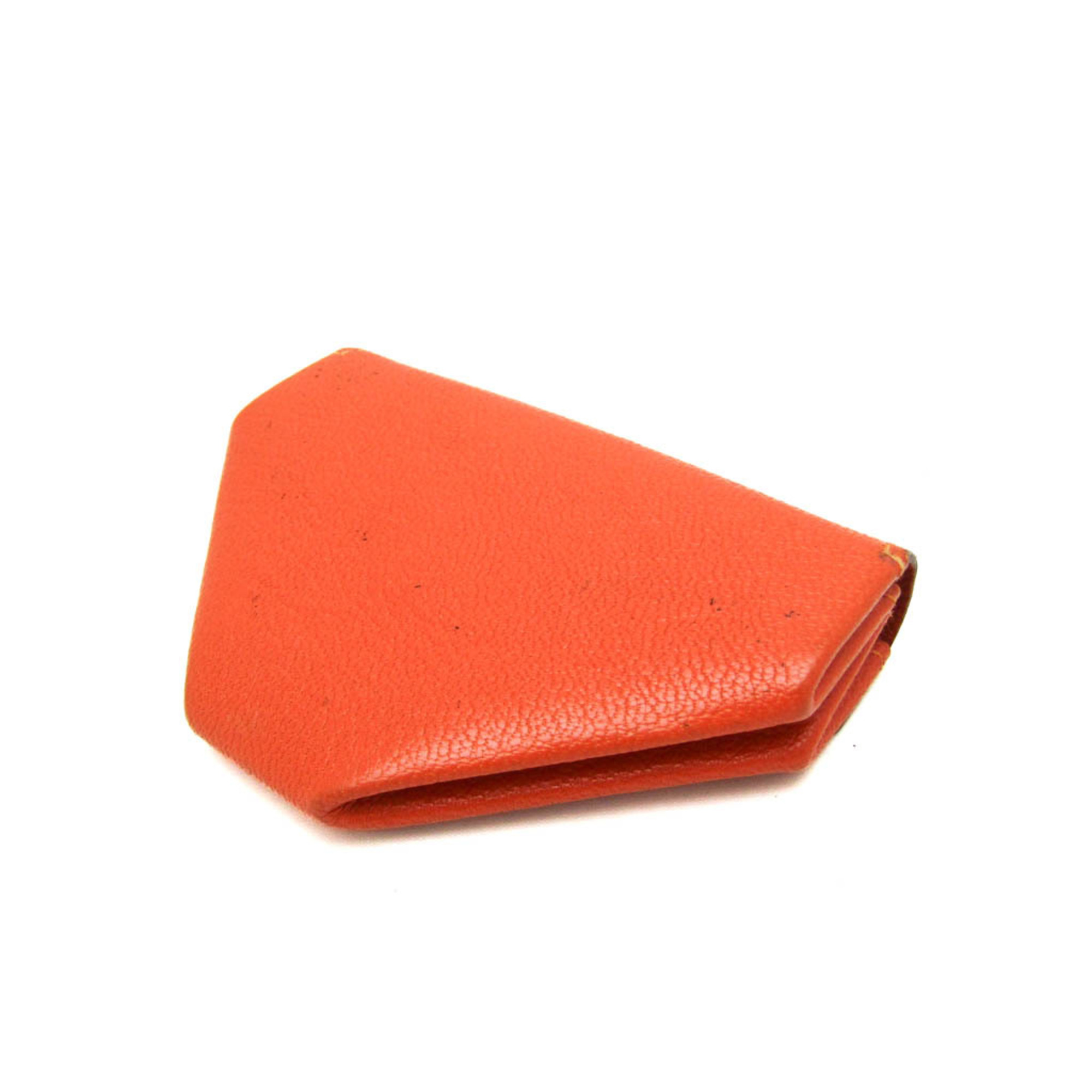 Hermes LE 24 Women,Men Chevre Leather Coin Purse/coin Case Orange