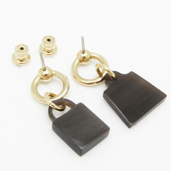 Hermes Amulettes Maroquinier Padlock Kelly Motif Buffalo Horn,Metal Stud Earrings Dark Brown,Gold