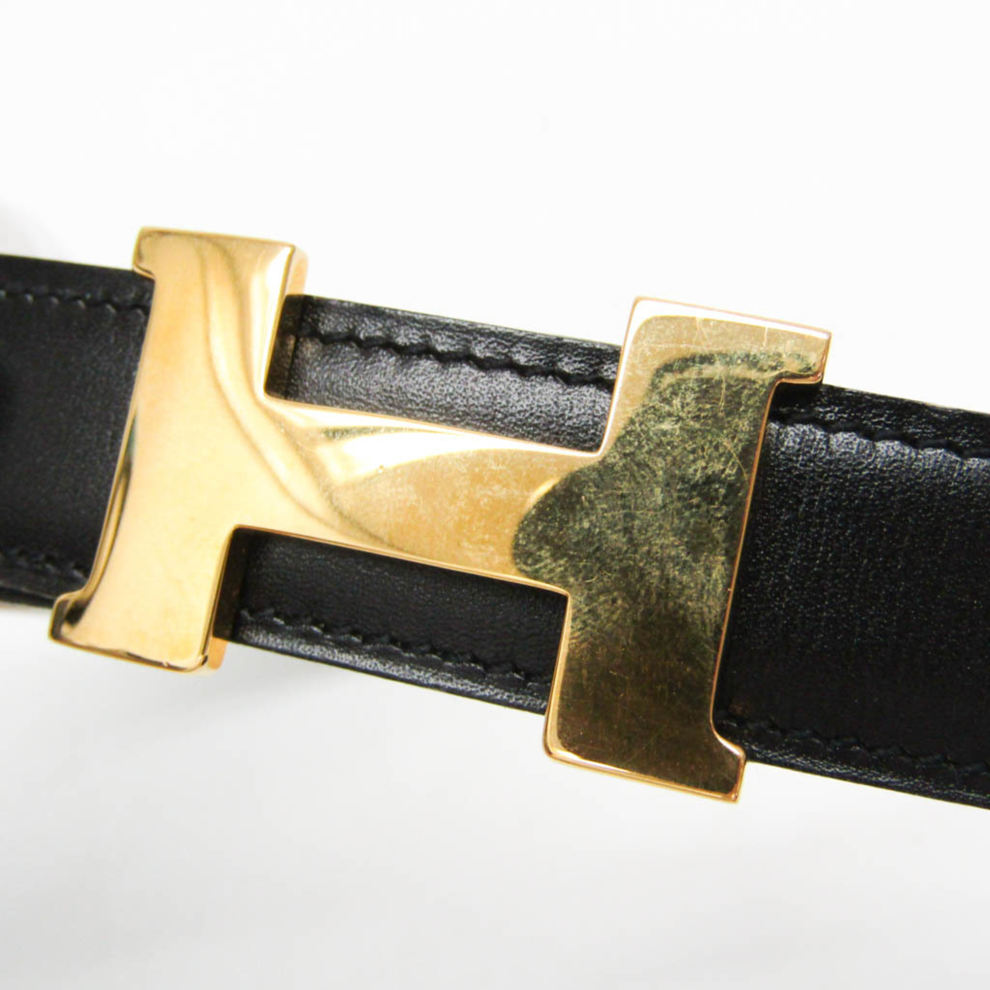 Hermes Constance H-belt Women's Leather Standard Belt Black,Gold 70