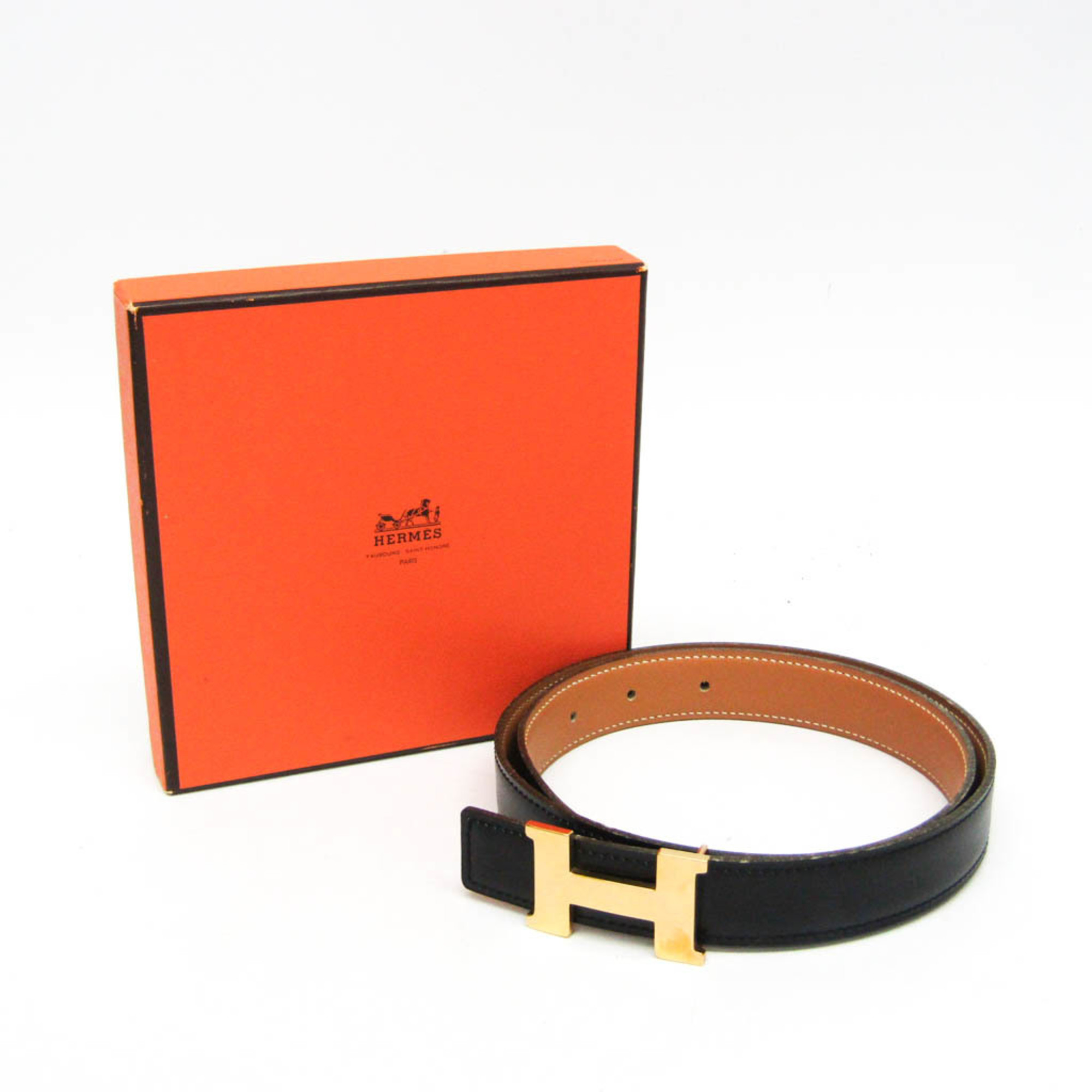 Hermes Constance H-belt Women's Leather Standard Belt Black,Gold 70