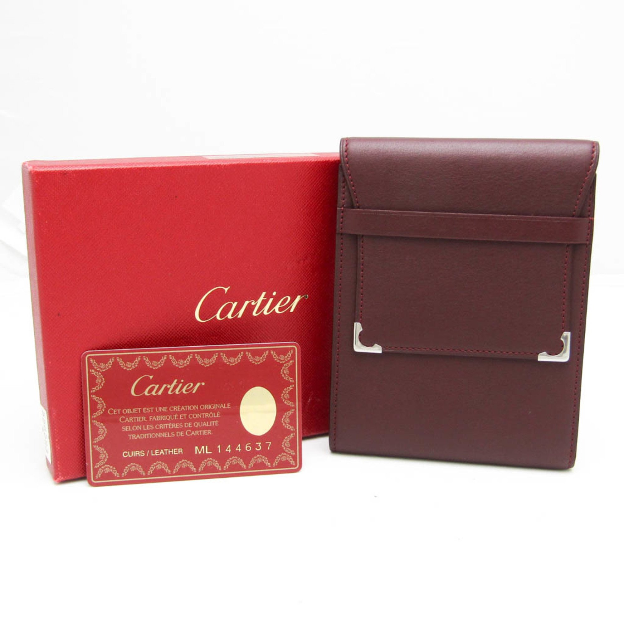 Cartier Cabochon Pass Case L3000580 Women,Men  Calfskin Bill Wallet (tri-fold) Bordeaux