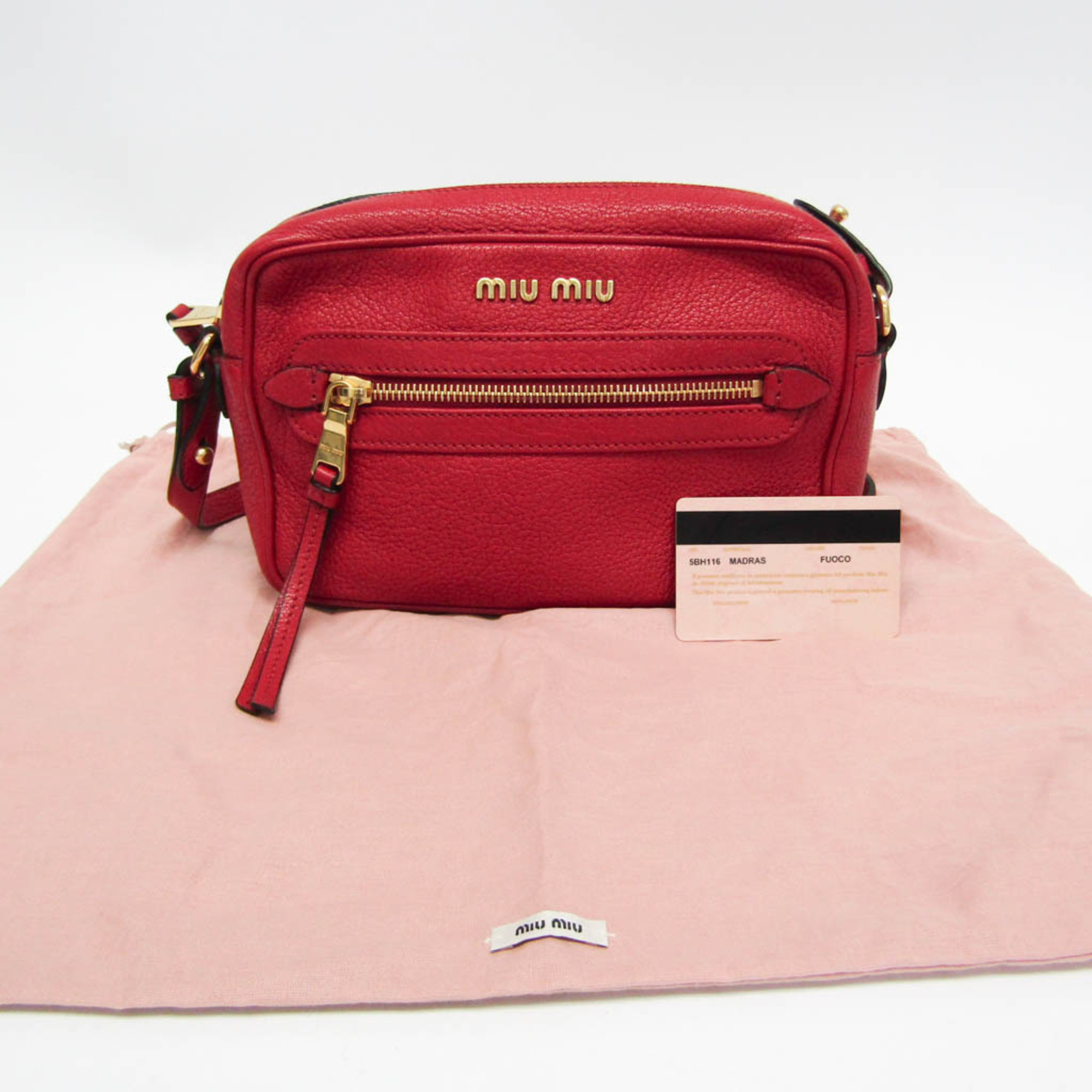 Miu Miu MADRAS 5BH116 Women's Leather Shoulder Bag Red Color