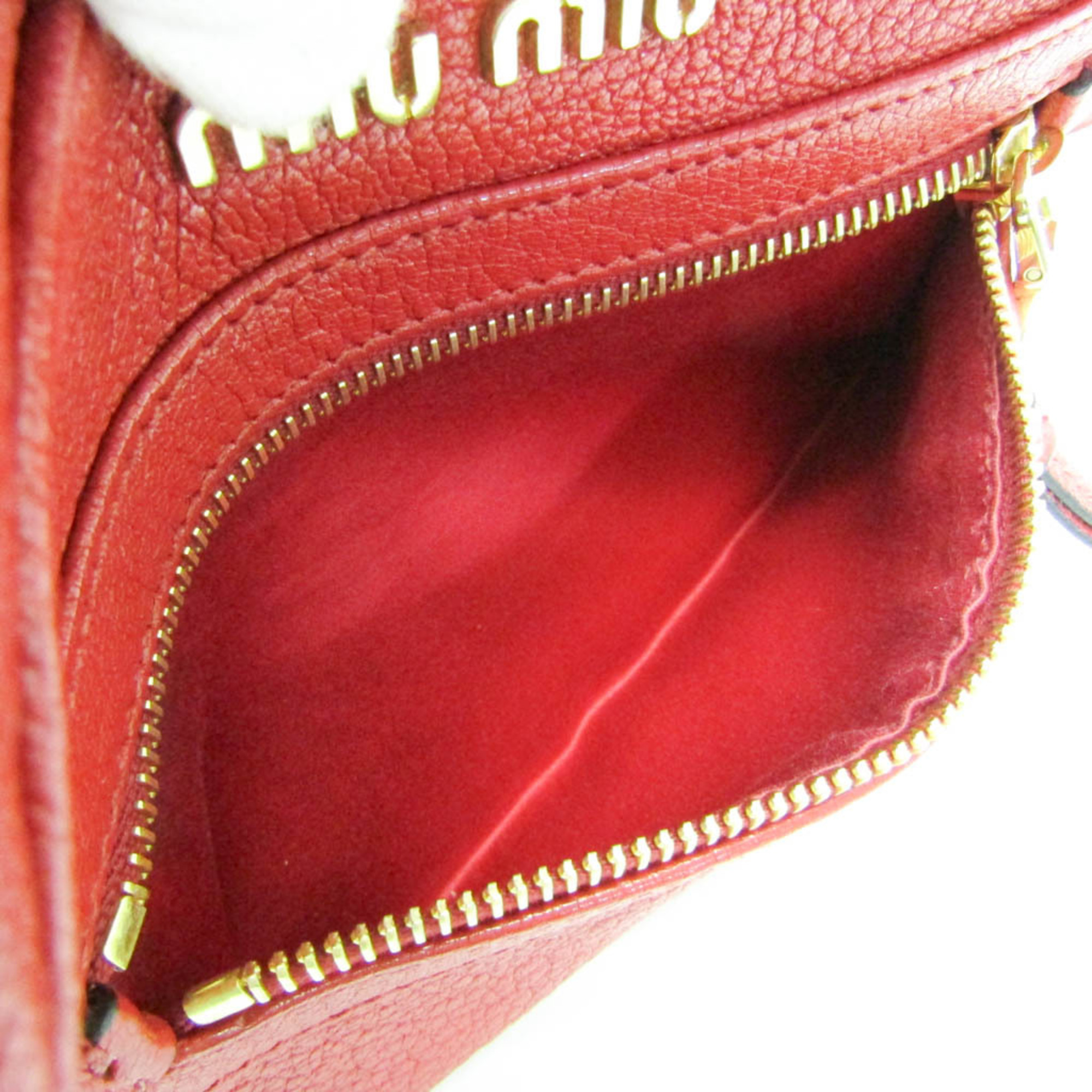 Miu Miu MADRAS 5BH116 Women's Leather Shoulder Bag Red Color