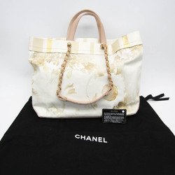 Chanel Floral Women's Canvas,Leather Handbag,Tote Bag Multi-color,Pink Beige