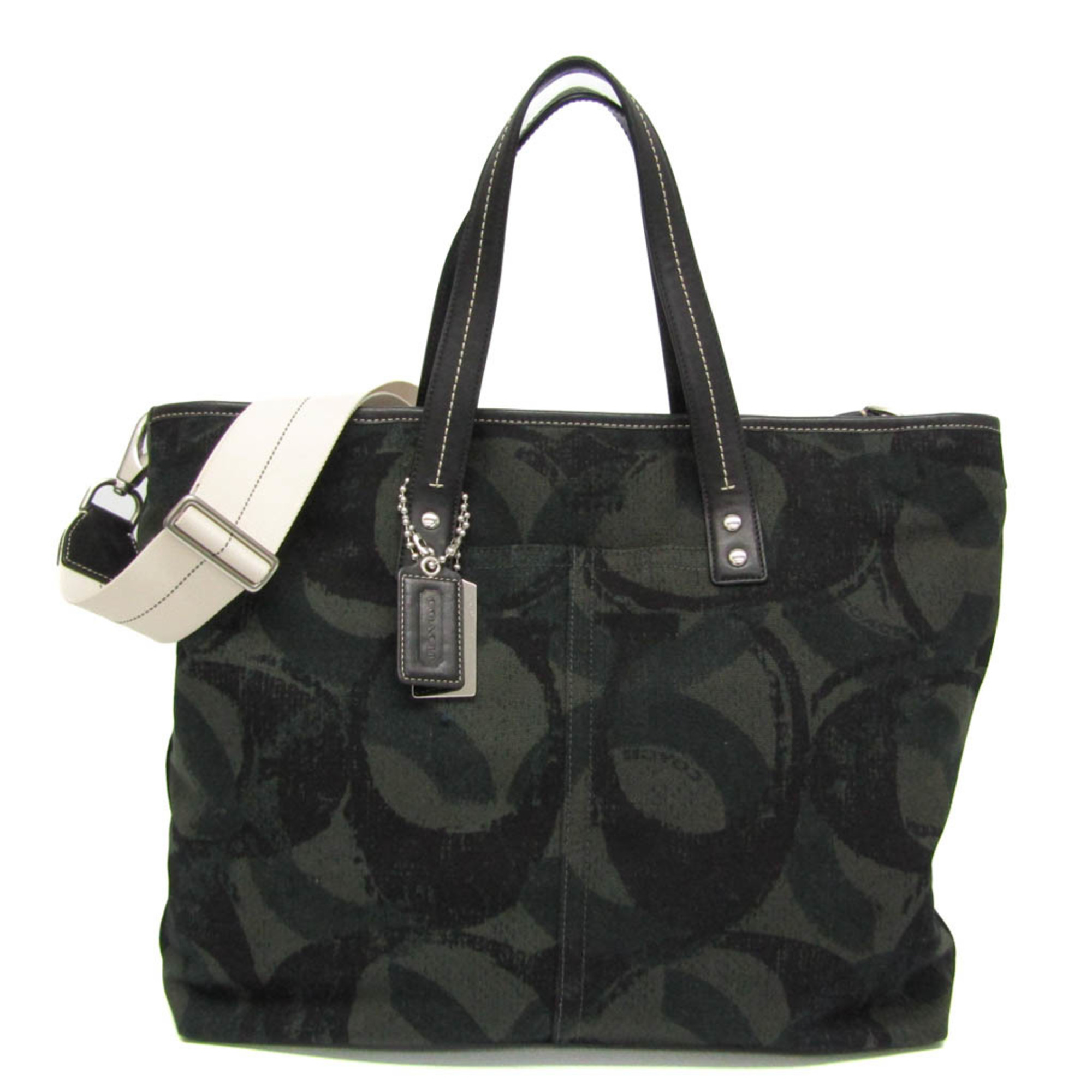 Coach C Logo Camouflage Pattern 70411 Women,Men Leather,Canvas Shoulder Bag,Tote Bag Black,Khaki