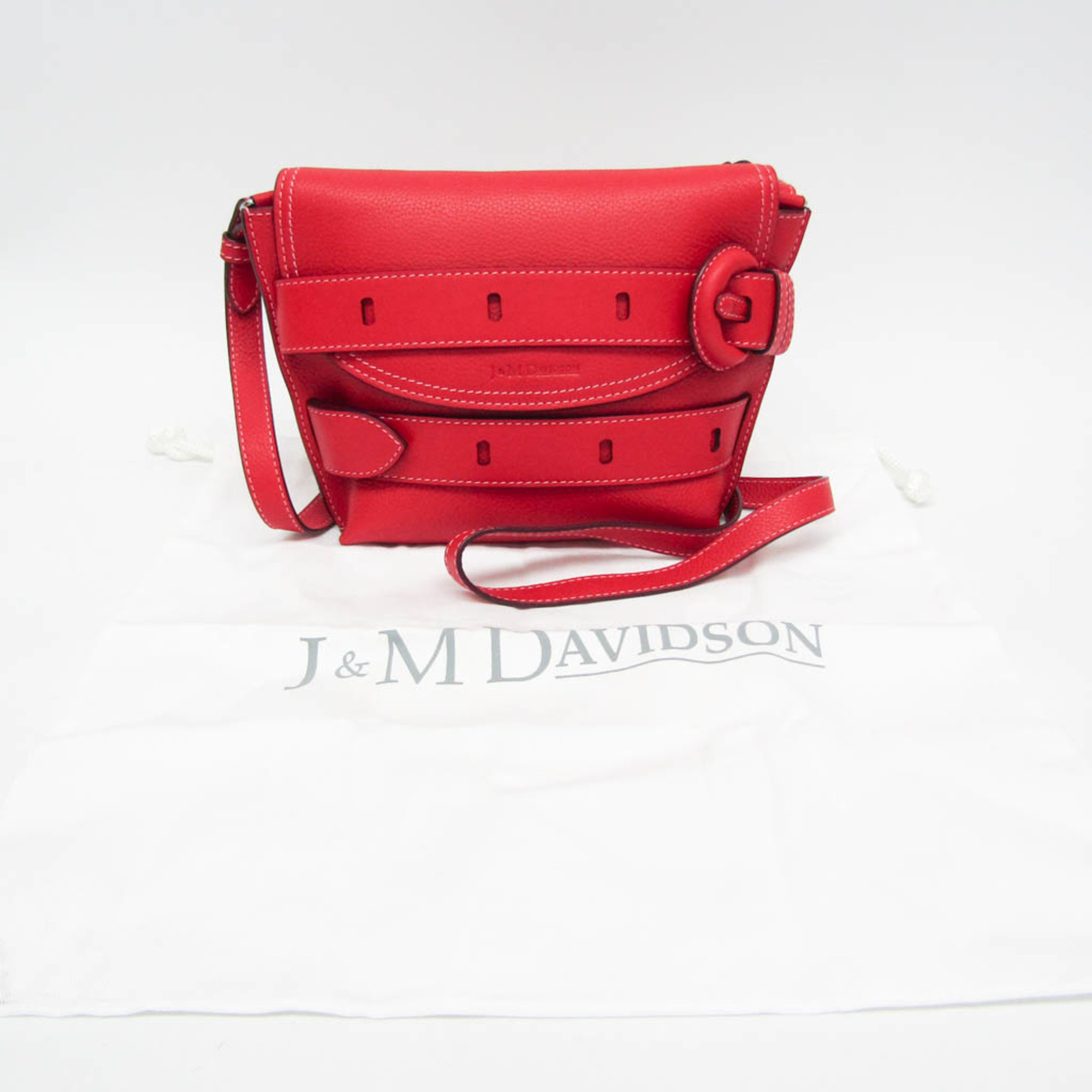 J&M Davidson THE BELT POUCH 1813N 7471T 8140 Women's Leather Shoulder Bag Red Color