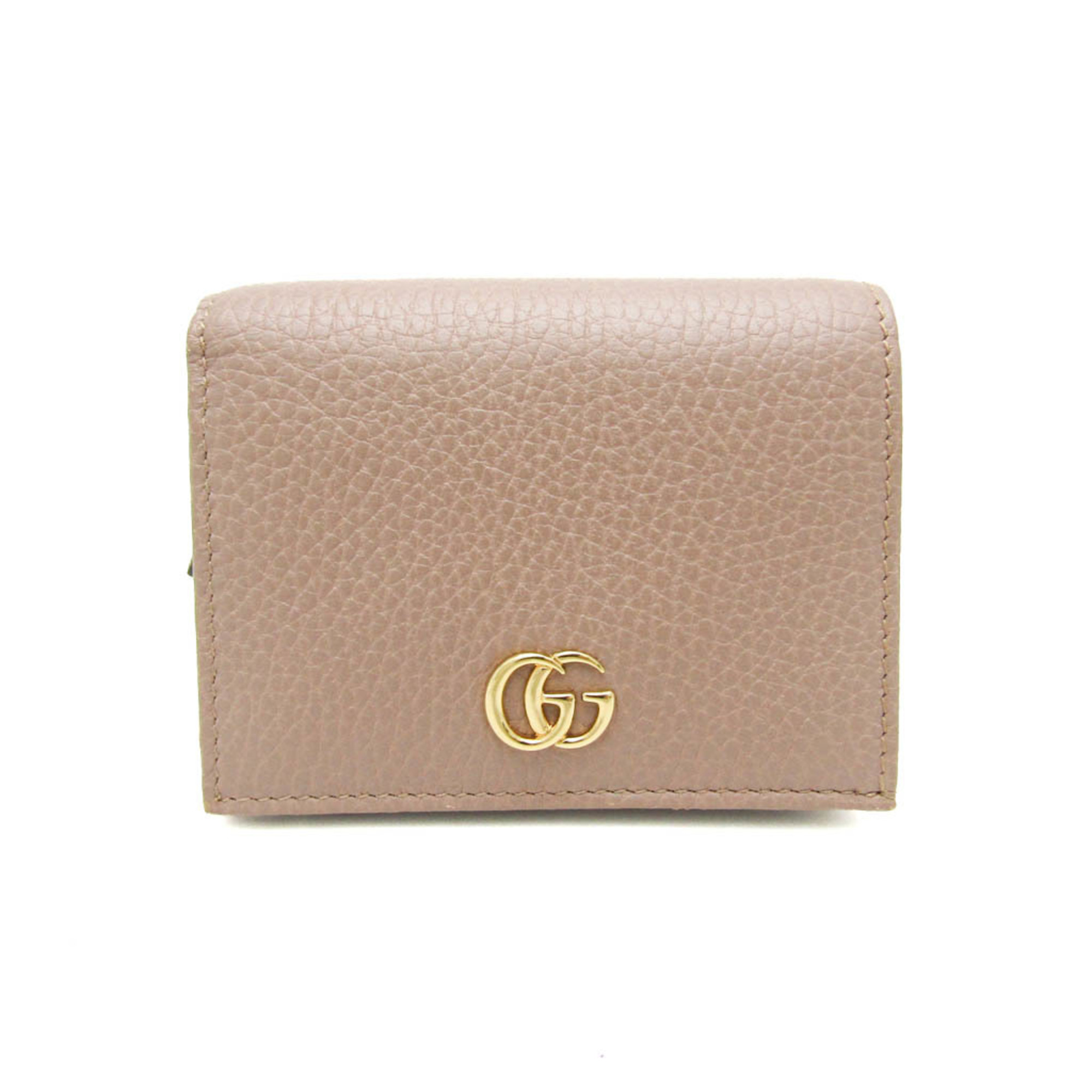 Gucci Petite Marmont 456126 Women's Leather Wallet (bi-fold) Pink Beige