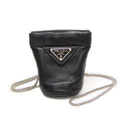 Prada Mini Necklace Pouch 1NR002 Women's Leather Pouch Black
