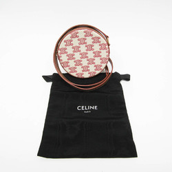 Celine Fox Red Triomphe Round Women's Canvas,Leather Shoulder Bag Beige,Brown,Pink