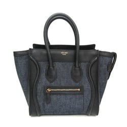 Celine Luggage Micro Shopper 167793 Women's Leather,Denim Handbag Black,Navy