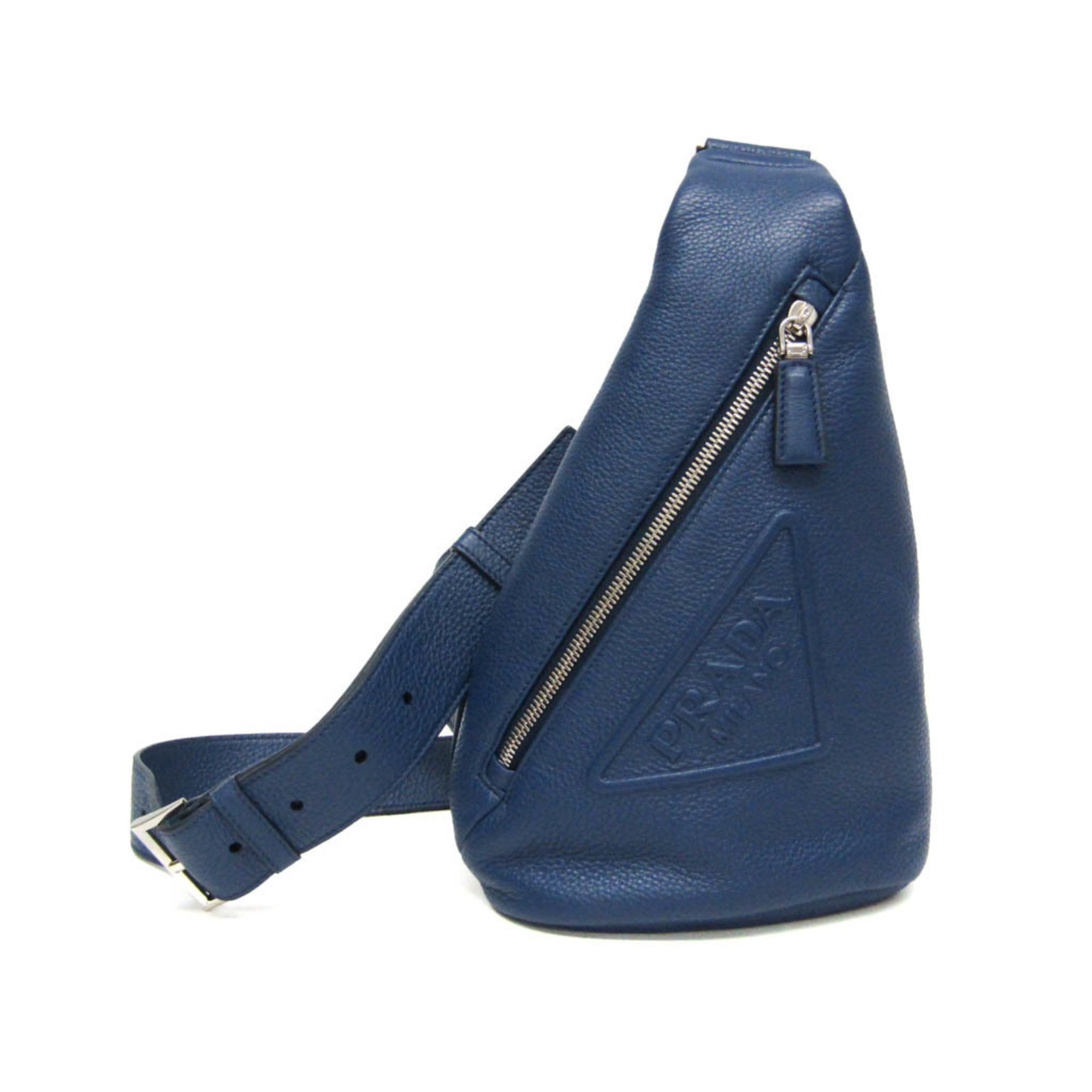 Prada VITELLO DAINO 2VZ098 Women,Men Leather Sling Bag Navy