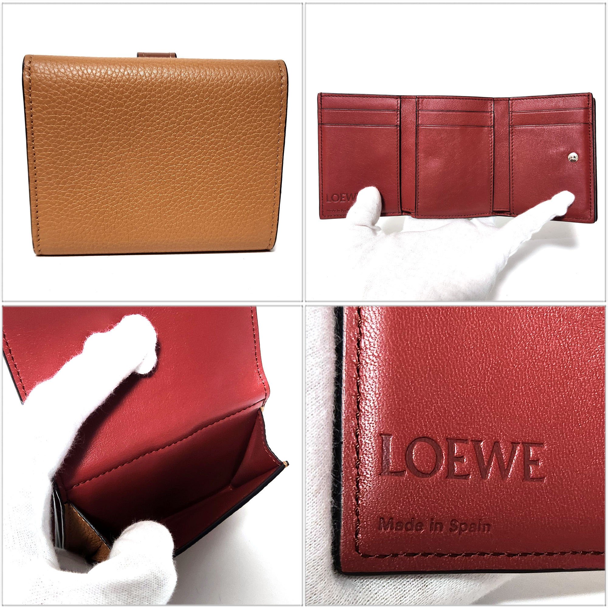 LOEWE Tri-fold Compact Wallet - Brown Leather Women's