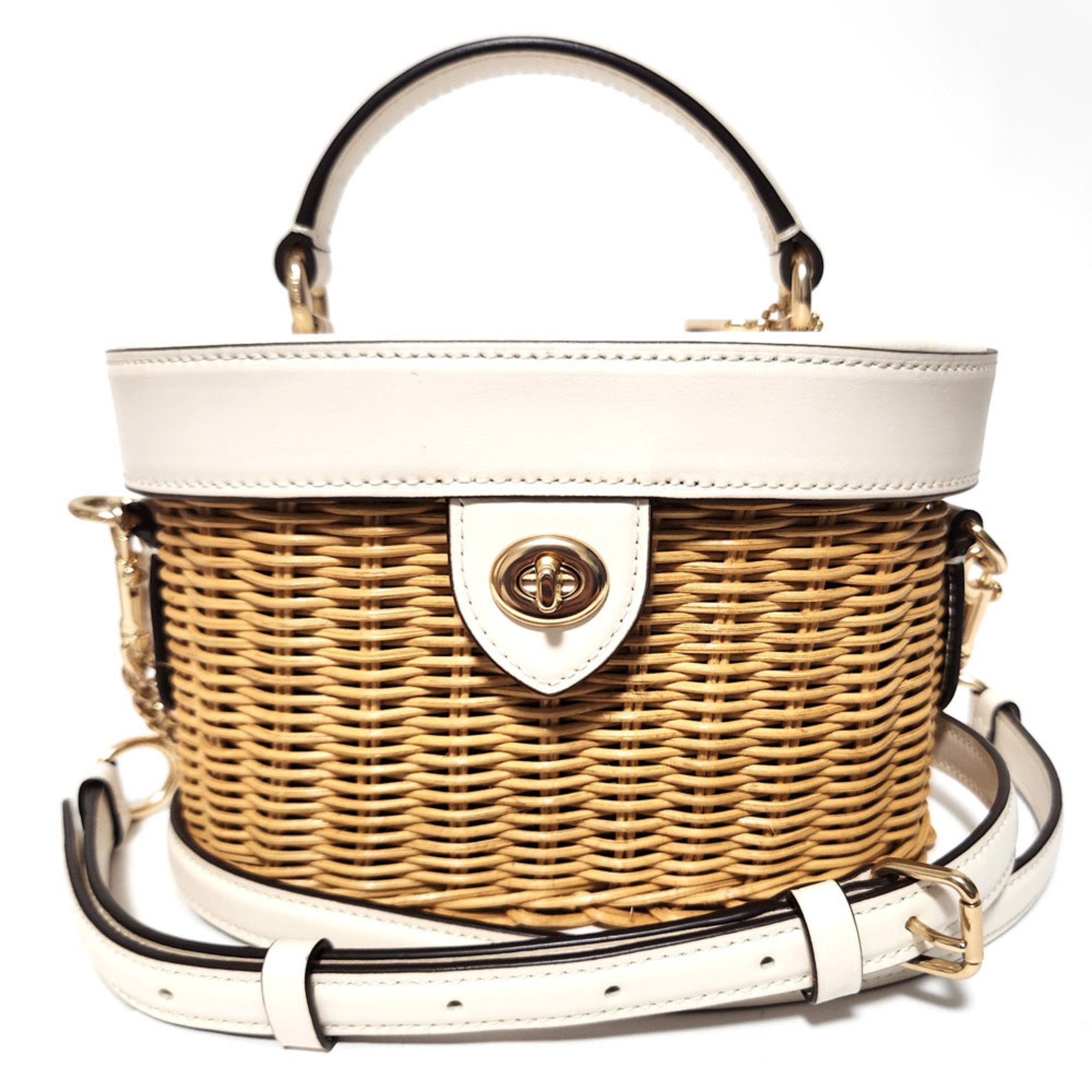 Coach COACH Handbag 1262 Natural White Rattan Leather Basket Bag Shoulder