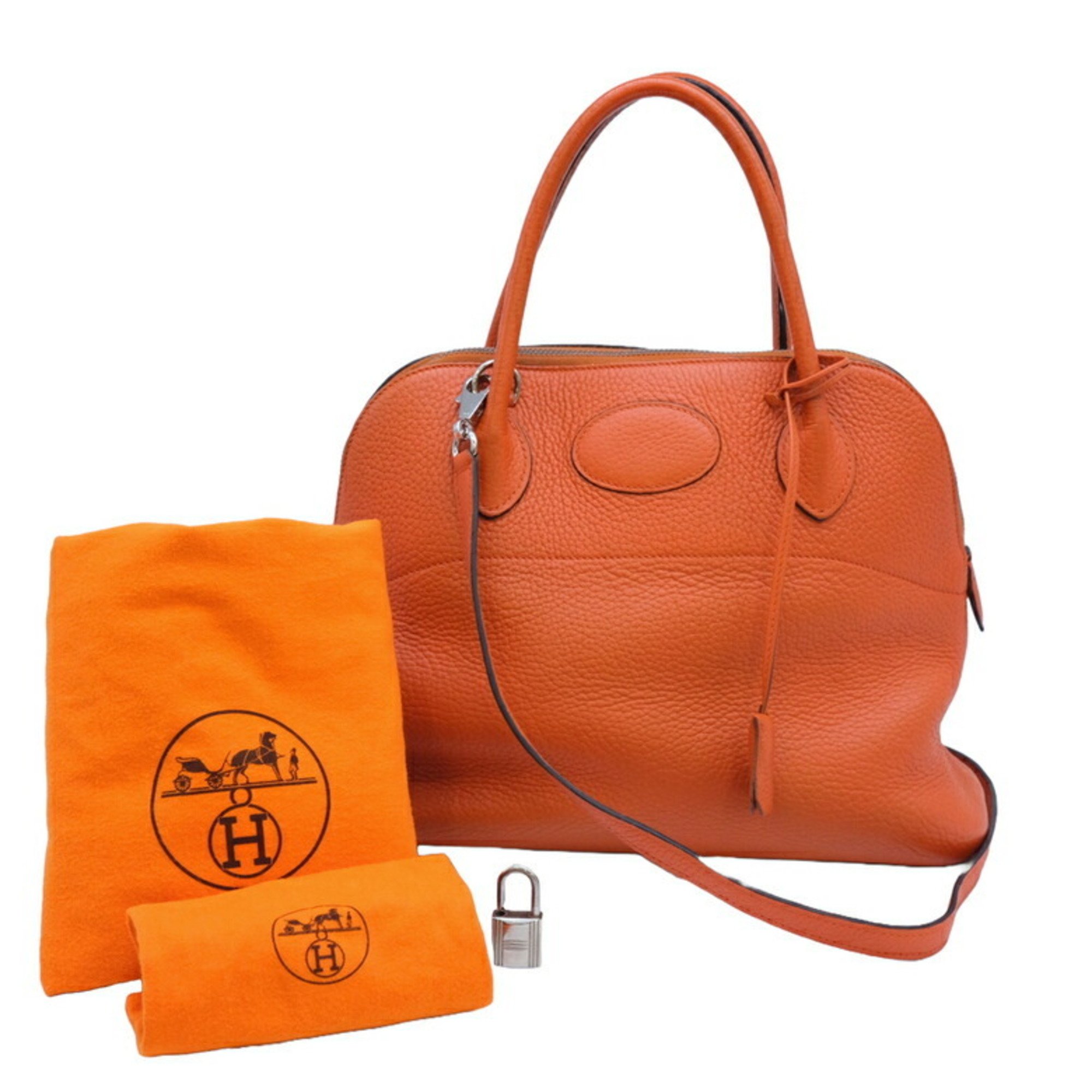 HERMES Bolide 31 Handbag Shoulder Bag Taurillon Clemence Leather Orange ♯□I