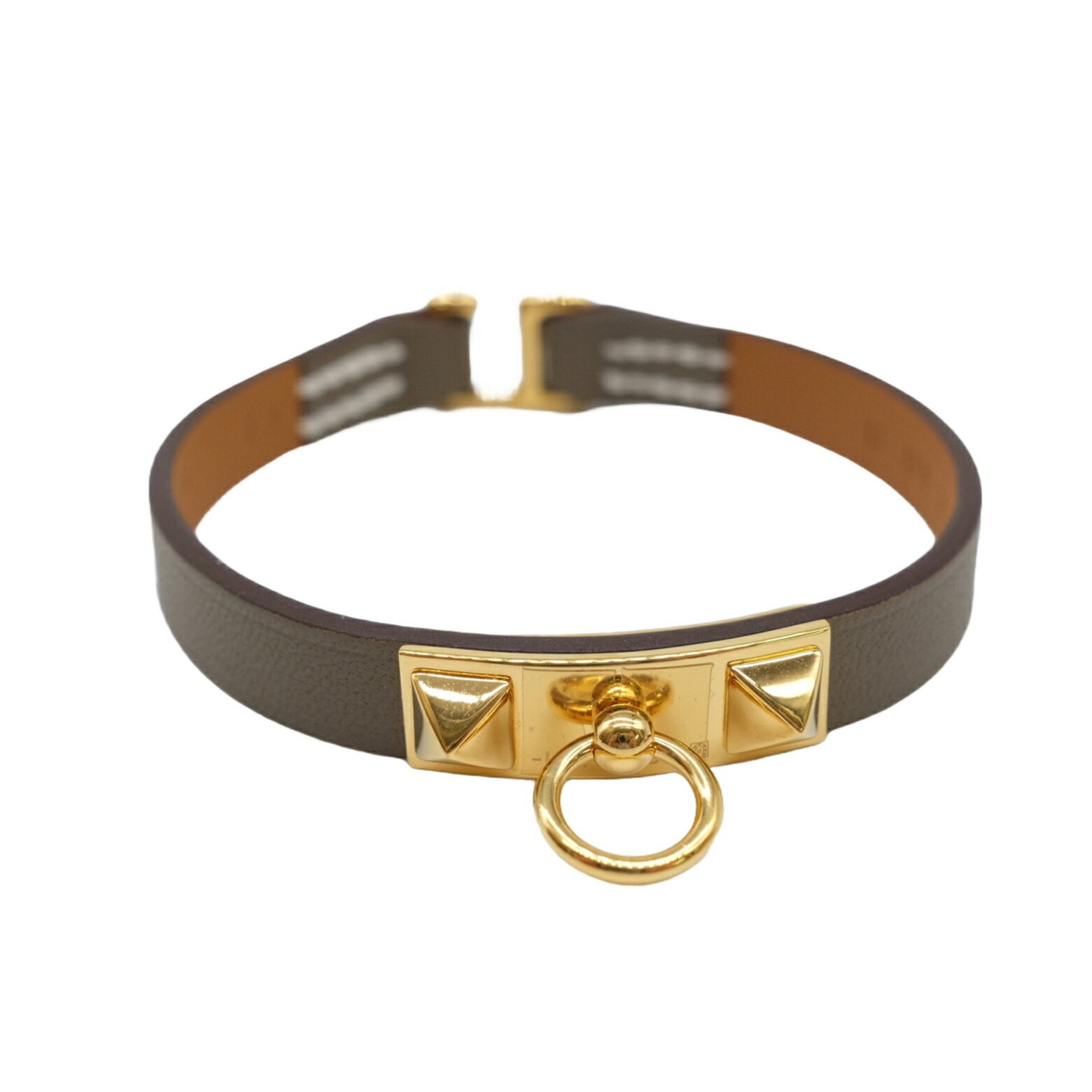 HERMES Eval T2 Bracelet Bangle Swift Etoupe Brown Leather #u