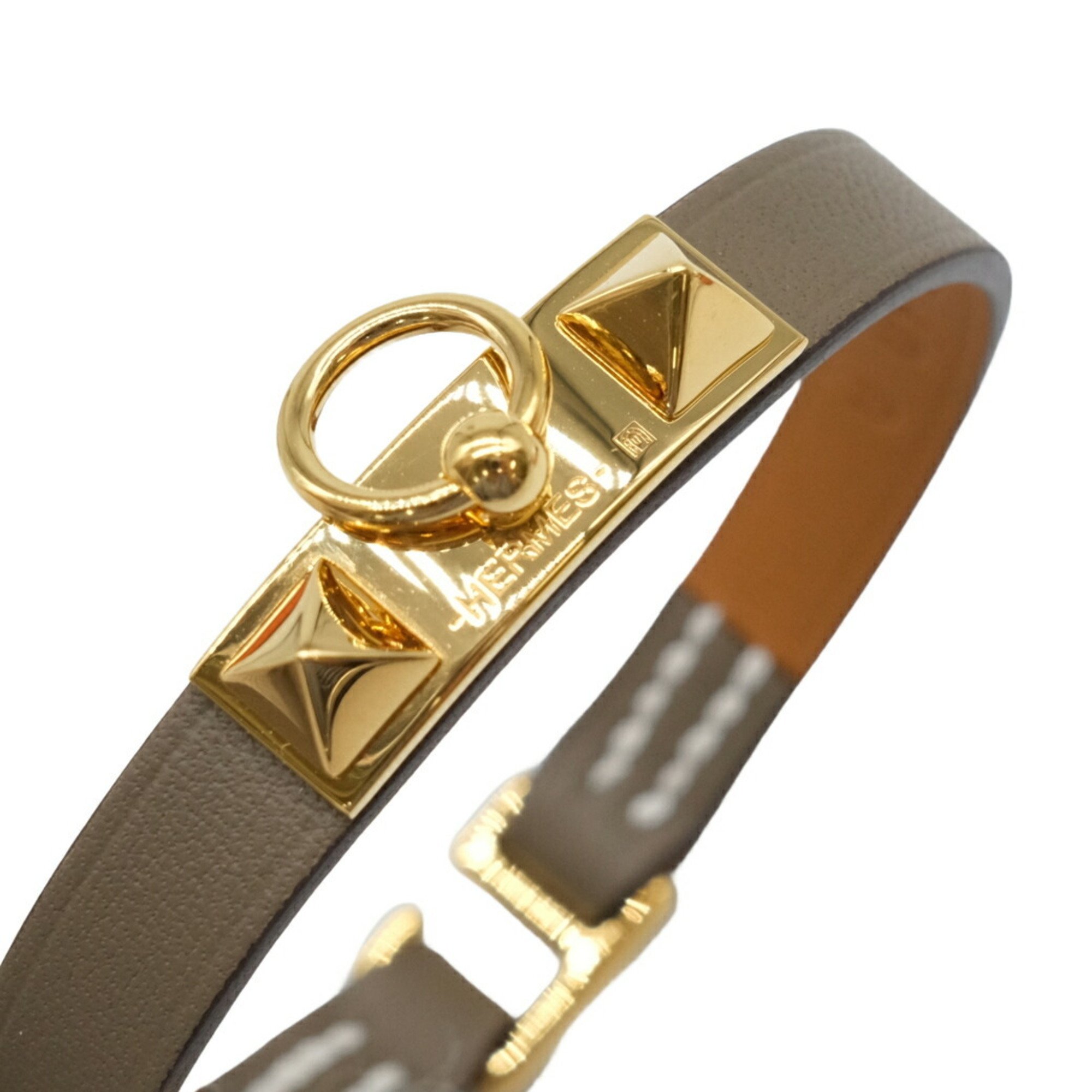 HERMES Eval T2 Bracelet Bangle Swift Etoupe Brown Leather #u