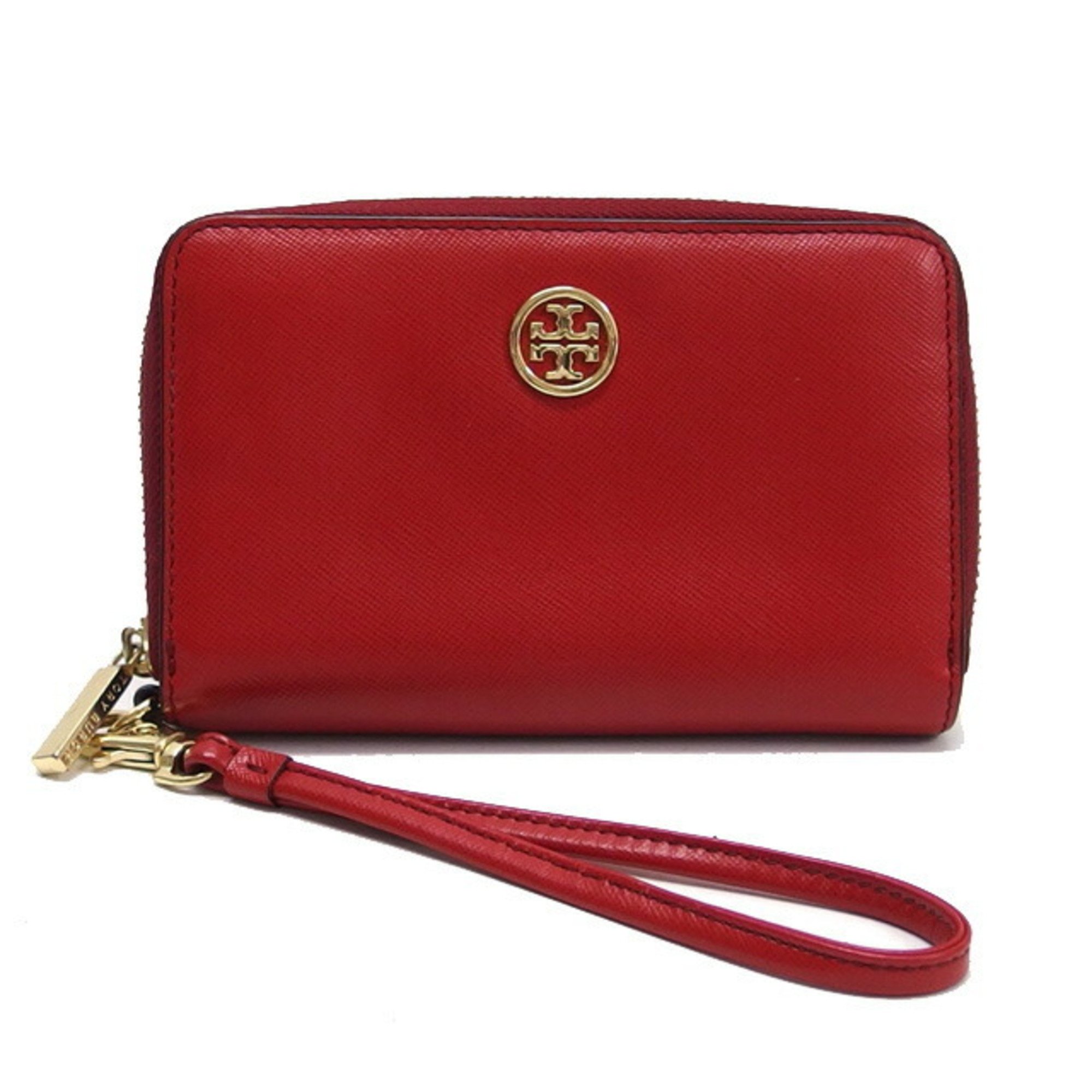 Tory Burch Round Zip Medium Wallet with Wrist Strap, Red