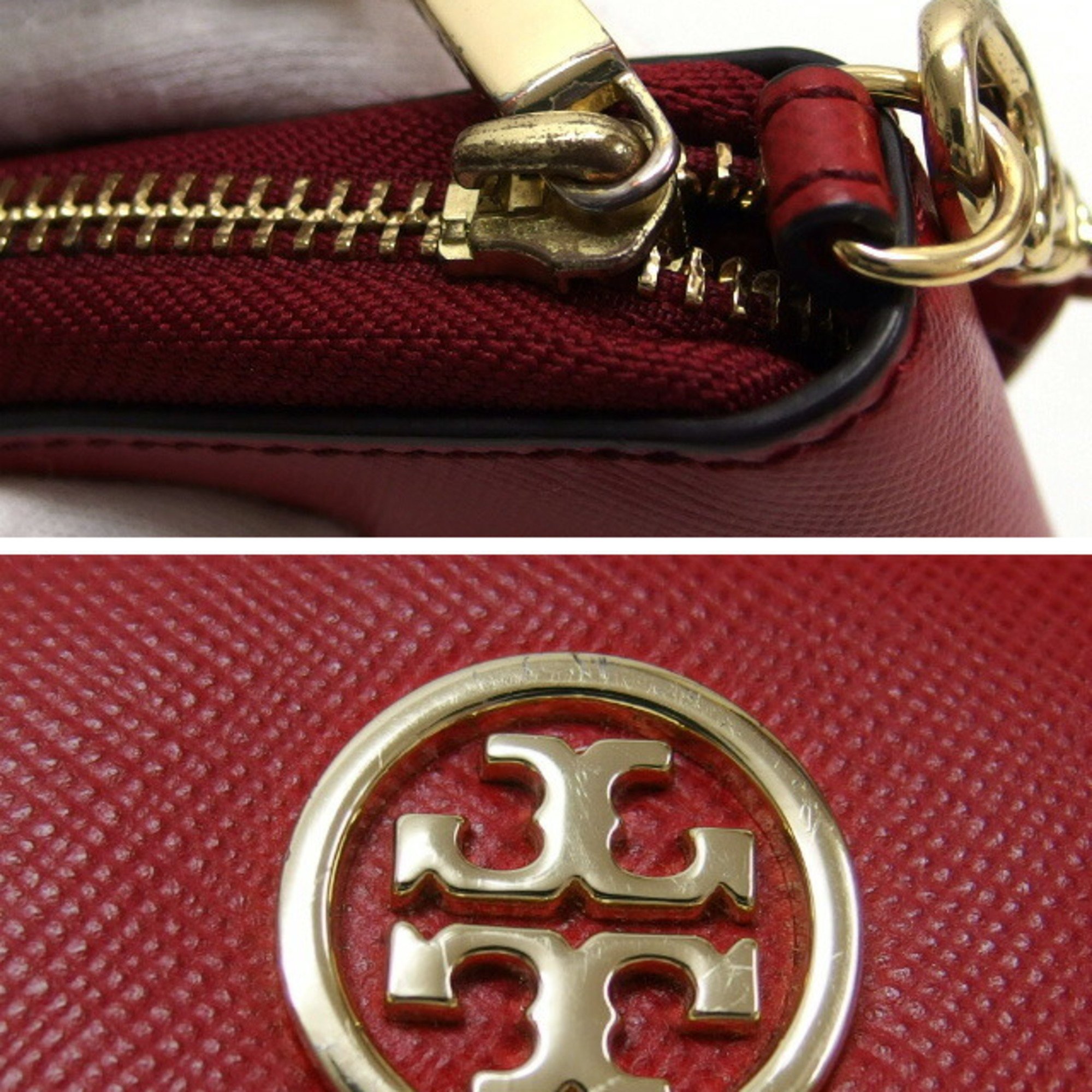 Tory Burch Round Zip Medium Wallet with Wrist Strap, Red