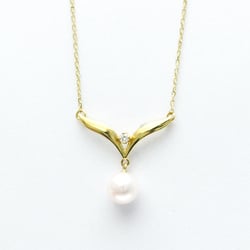 Mikimoto Pearl Necklace Yellow Gold (18K) Diamond,Pearl Men,Women Fashion Pendant Necklace (Gold)