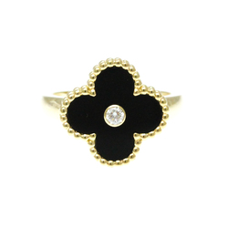 Van Cleef & Arpels Vintage Alhambra Yellow Gold (18K) Fashion Diamond,Onyx Band Ring Black,Gold