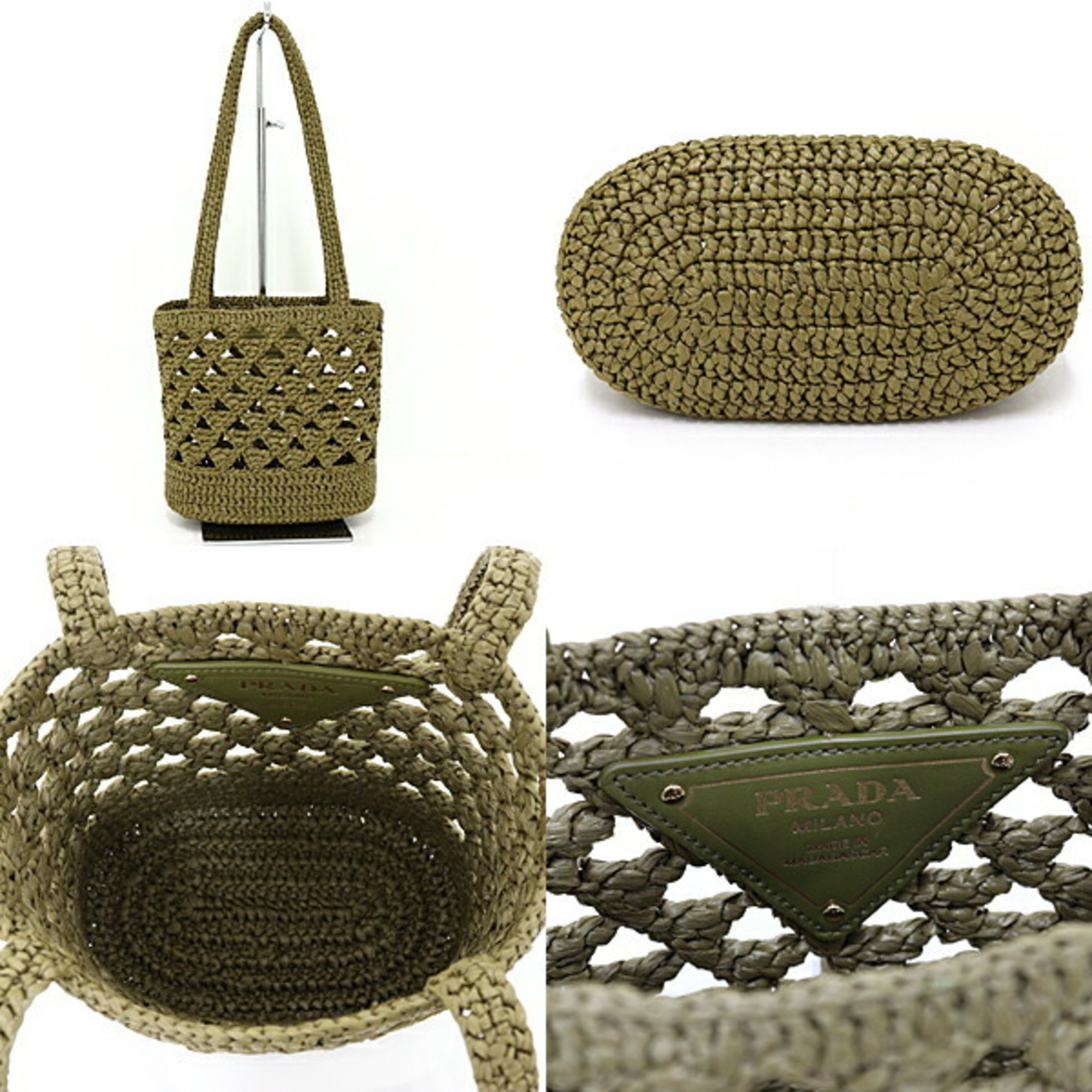 PRADA Crochet Tote Bag Olive OLIVA 1BG494_2M2T_F0393_V_OOO