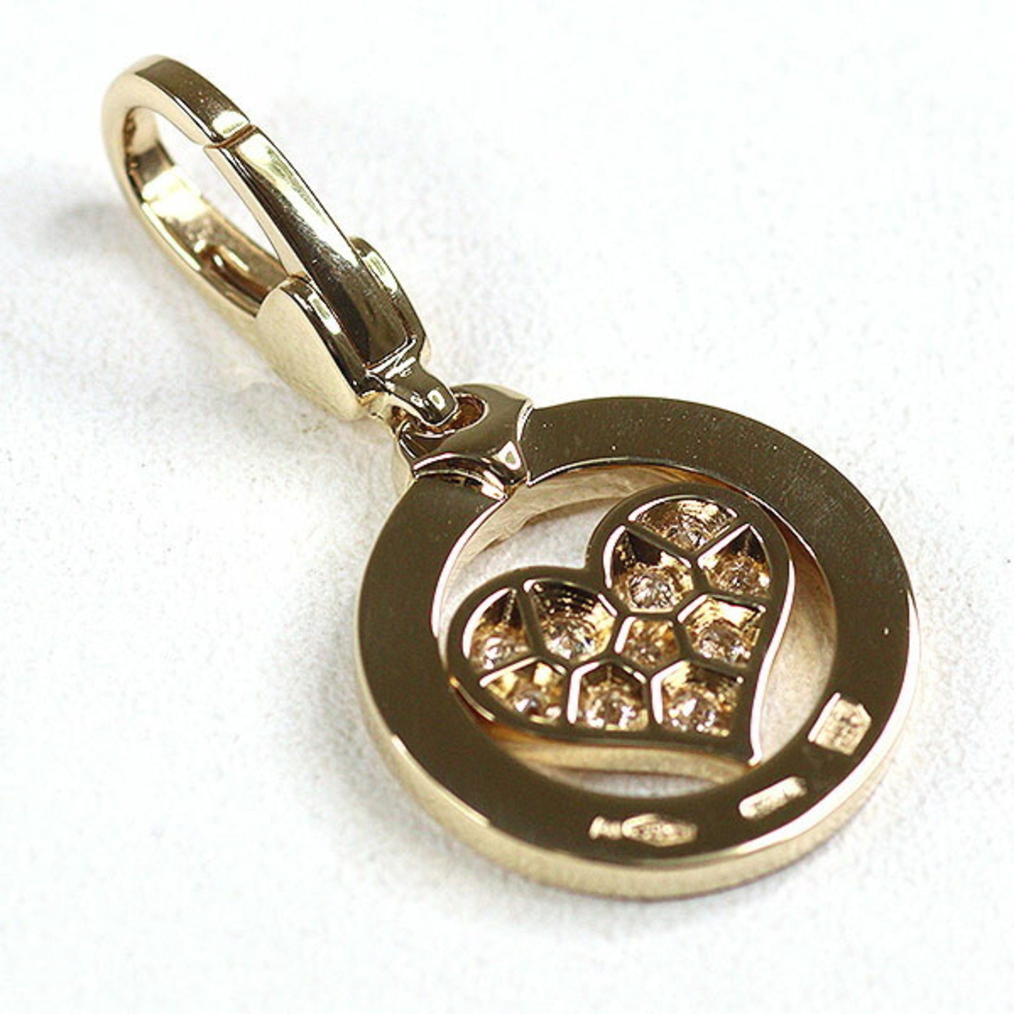 BVLGARI Tondo Heart Diamond Charm Pendant Top K18YG Au750 Finished