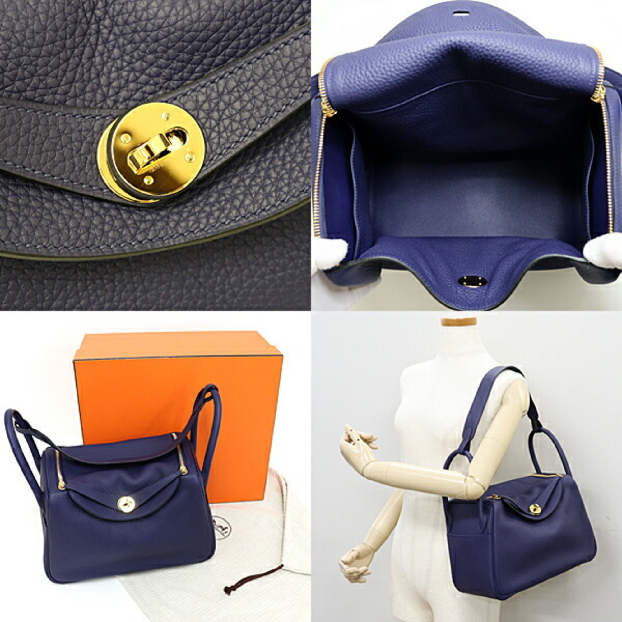 Hermes Lindy 30 Taurillon Clemence 2way bag Blue Ankle D stamp