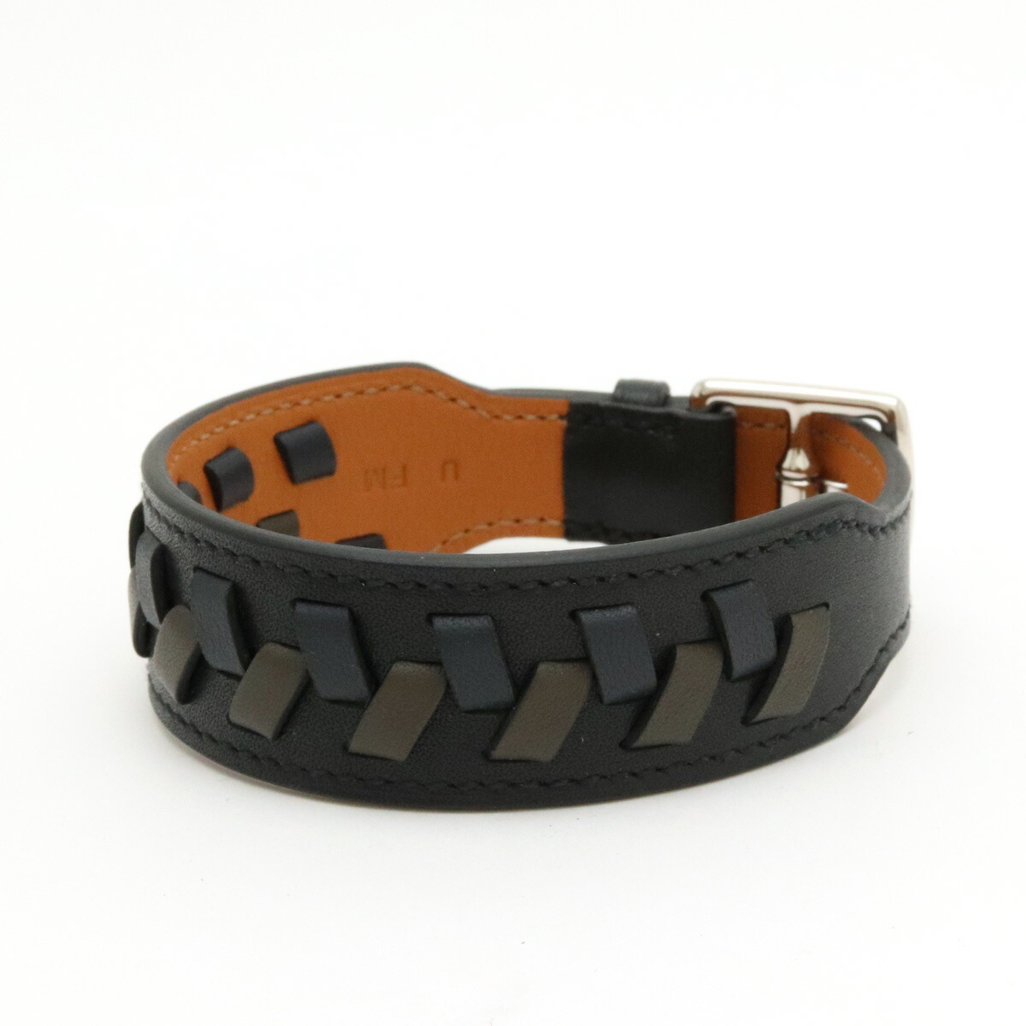 HERMES Etrivière Derby Bracelet Leather Black Khaki Navy U Stamp