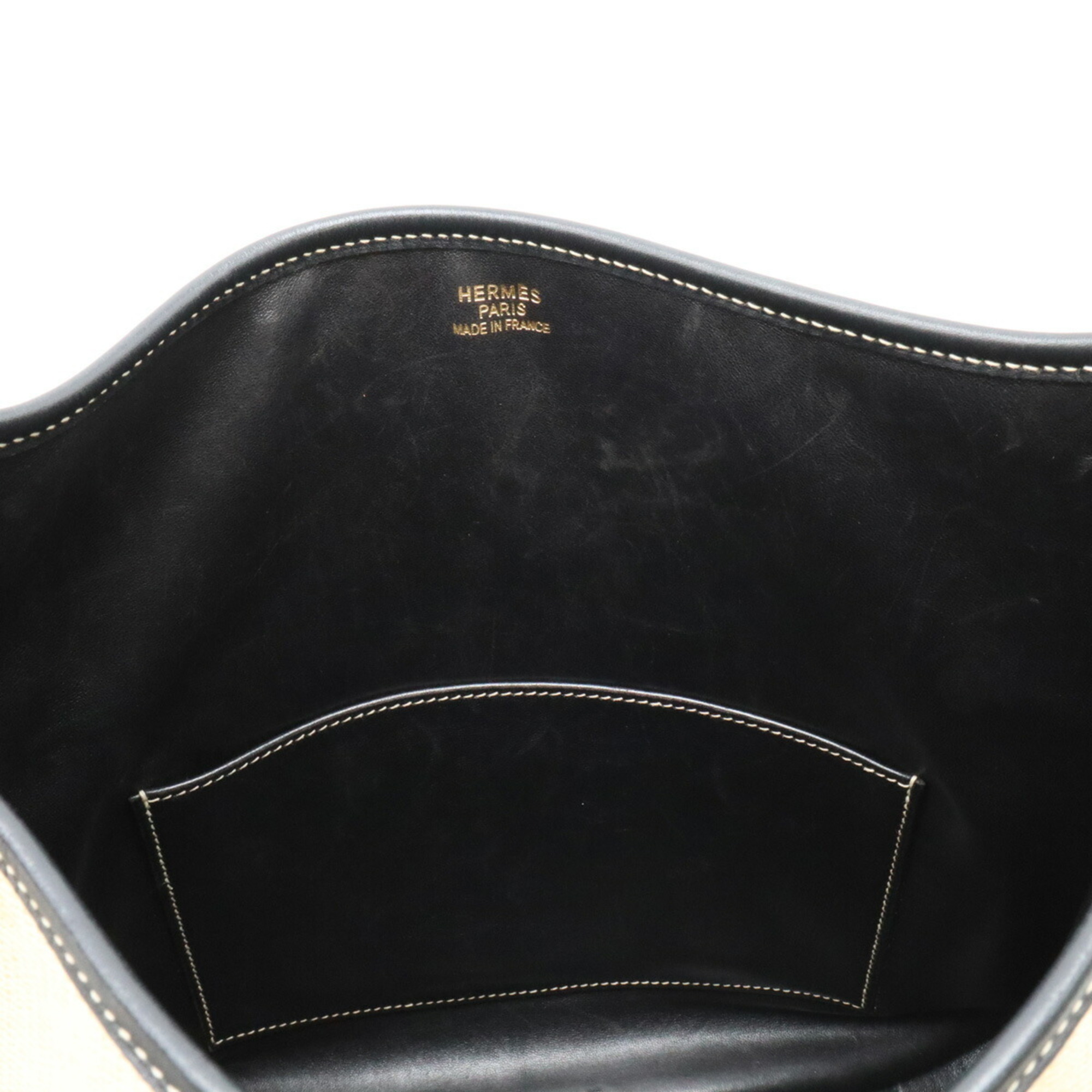 HERMES Evelyn GM I 1 Shoulder Bag Panama Straw Box Calf Leather Natural Black □H Stamp