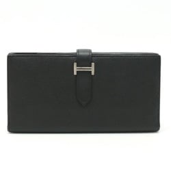 HERMES Bearn Soufflet Bi-fold Long Wallet Veau Epsom Leather Black X Stamp