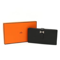 HERMES Bearn Soufflet Bi-fold Long Wallet Veau Epsom Leather Black X Stamp