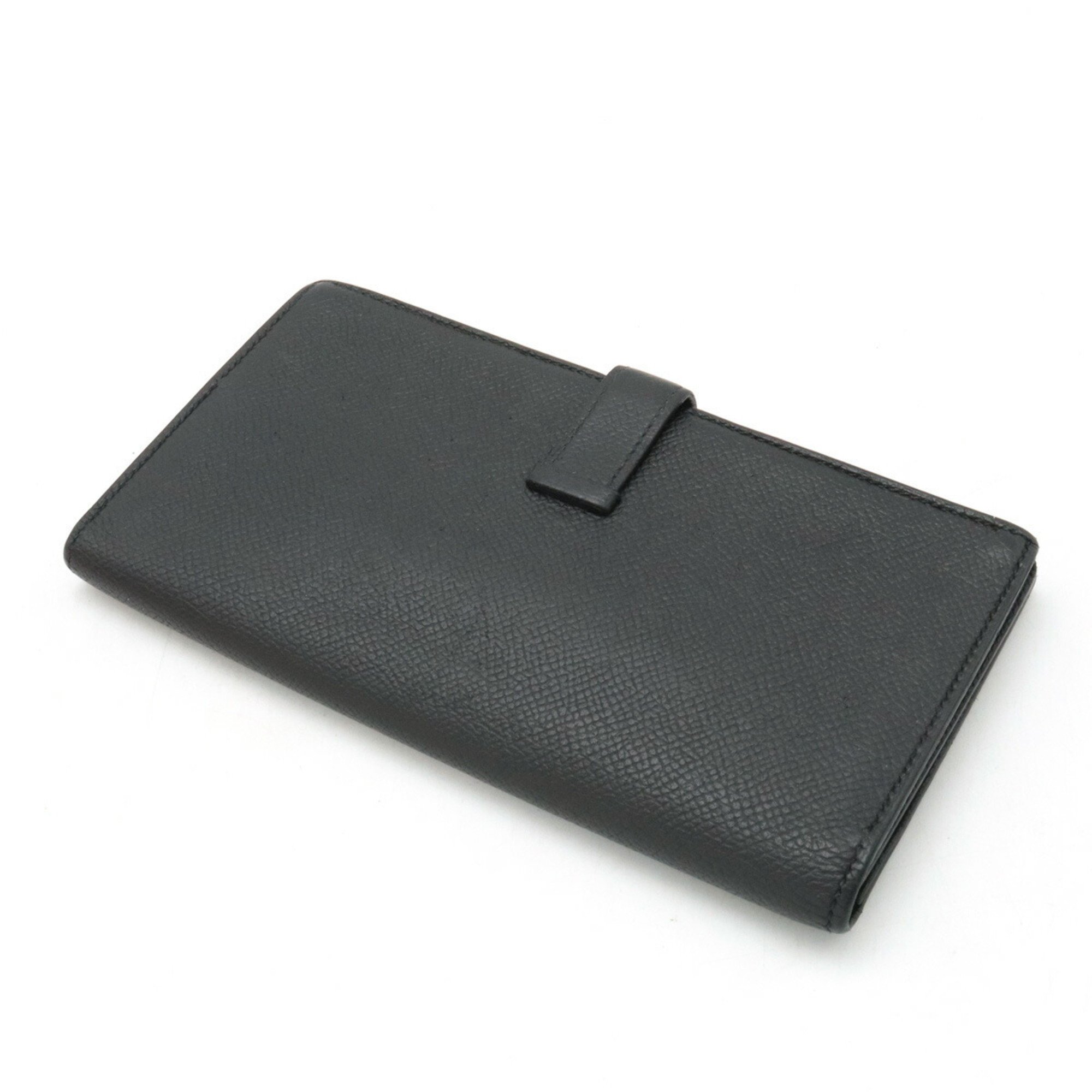 HERMES Bearn Soufflet Bi-fold Long Wallet Veau Epsom Leather Black X Stamp