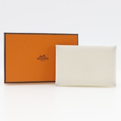 Hermes HERMES Calvi Card Case Veau Epsom Leather Crepe 2021 White Z Snap Button Unisex