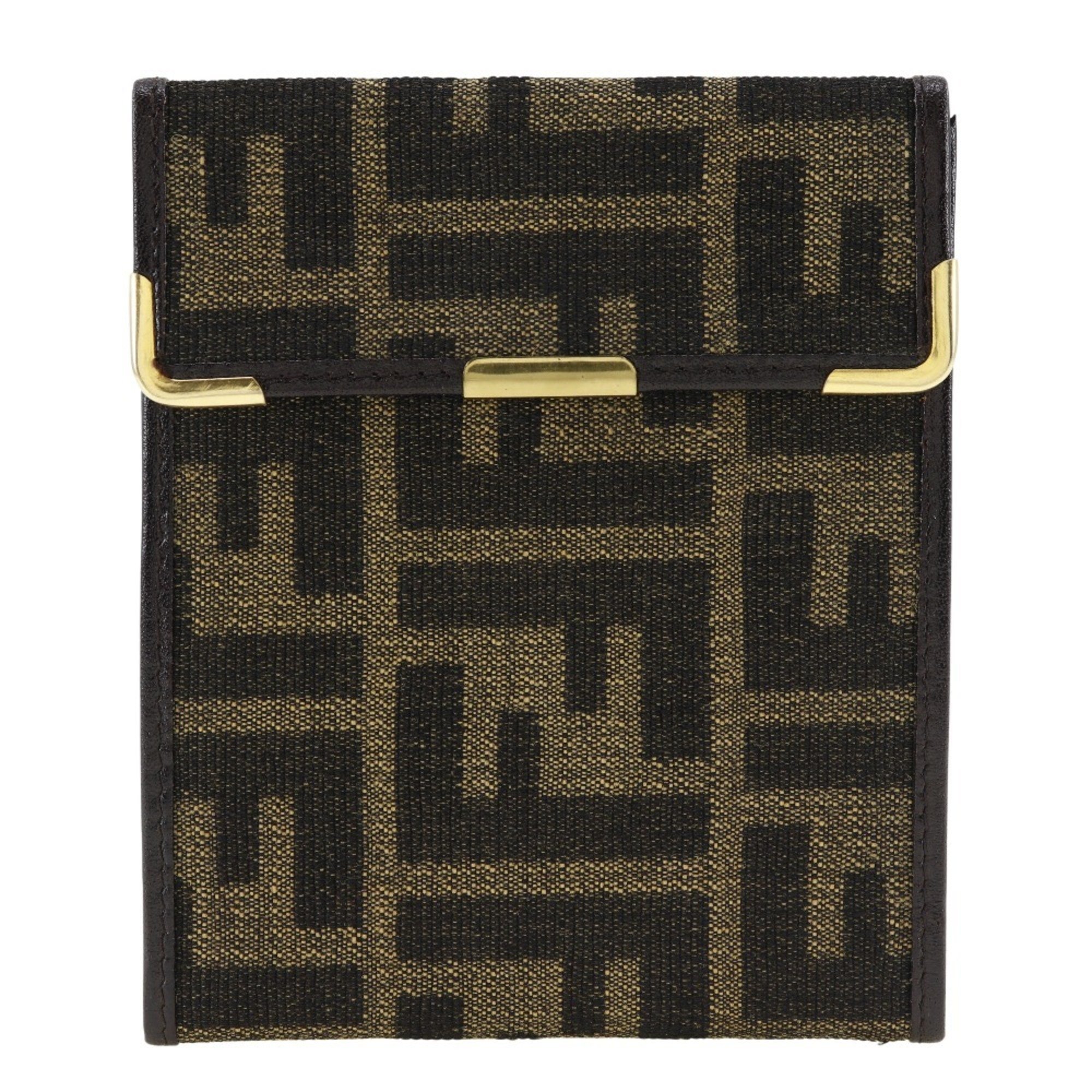 FENDI Zucca Wallet Canvas Brown Snap Buttons Unisex